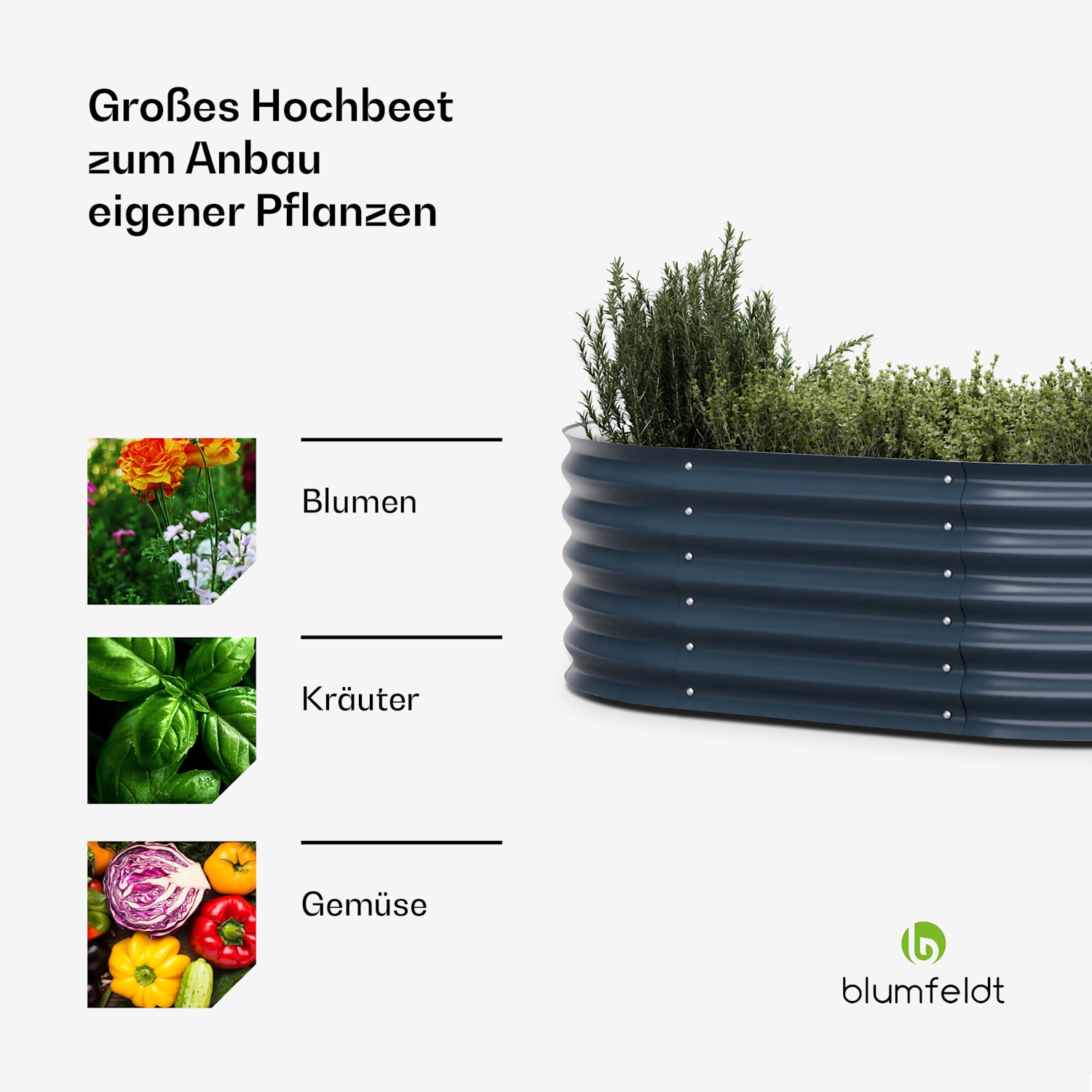 High Grow Extended Hochbeet 150 x 43 x 60cm Stahl-Wellblech einfacher Aufbau rost- und frostsicher Anthrazit