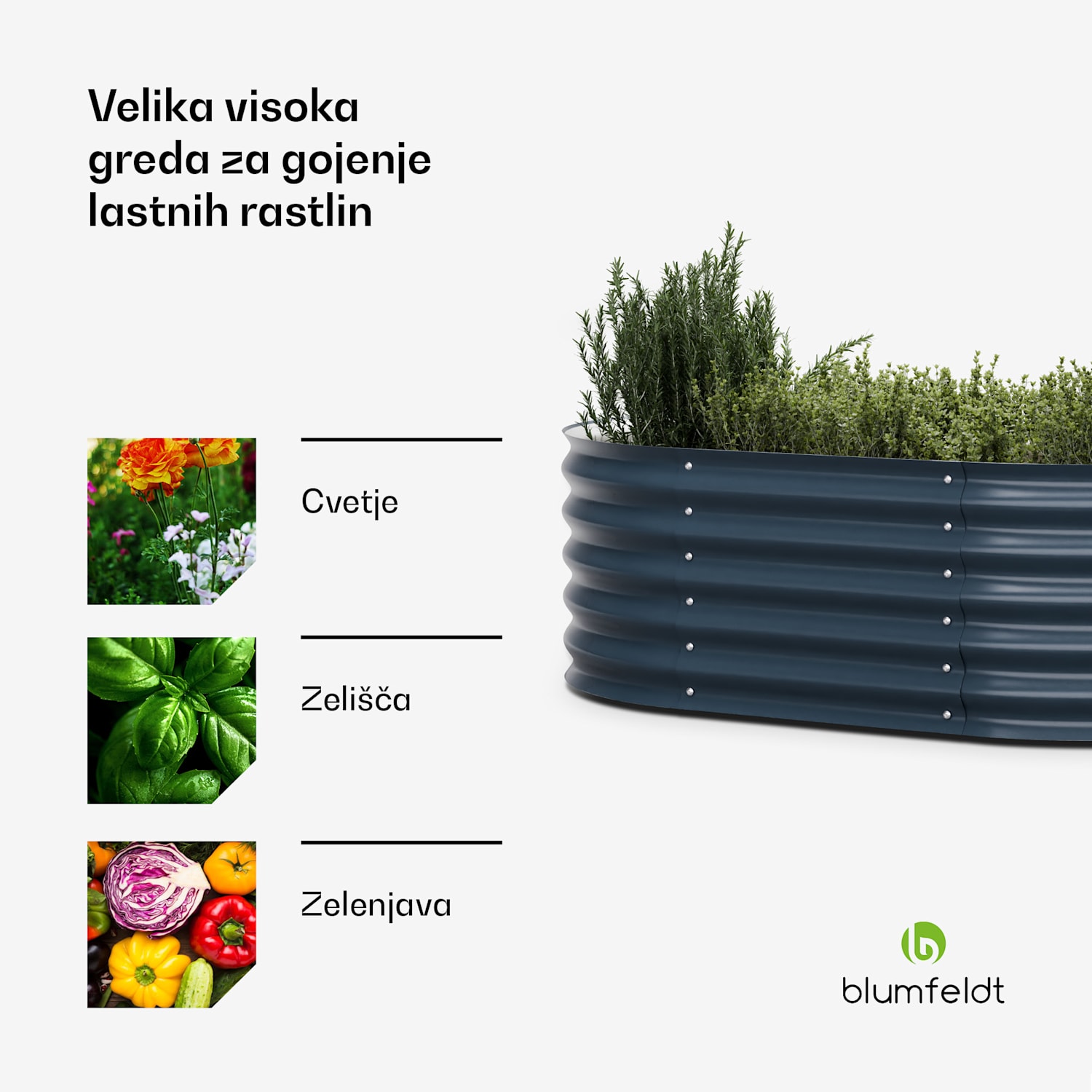 Dvignjena gredica High Grow Extended, 150x43x60 cm, iz valovite jeklene pločevine, enostavna za montažo, odporna proti rji in mrazu Antracit