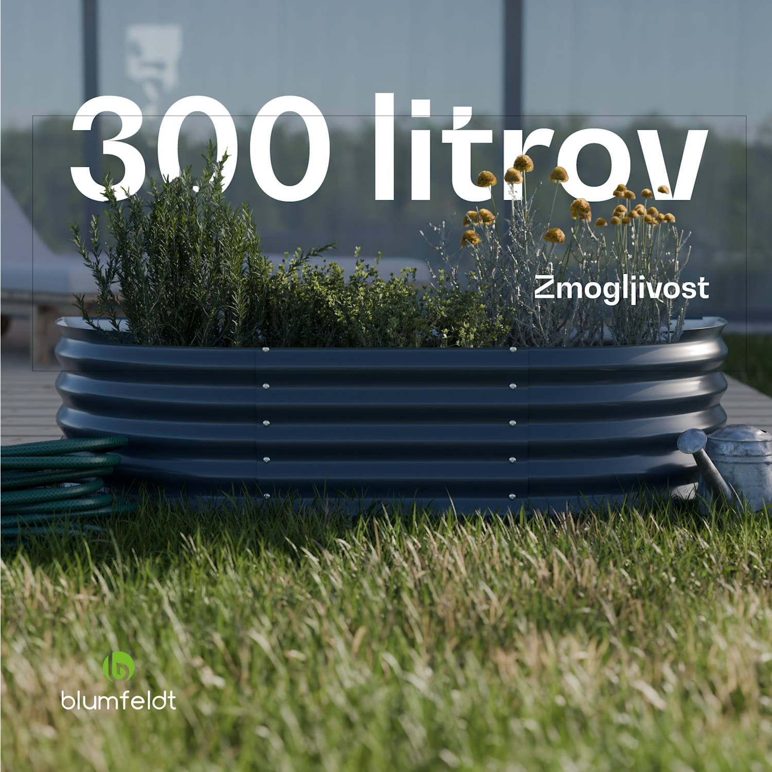 Dvignjena gredica High Grow Extended, 150x43x60 cm, iz valovite jeklene pločevine, enostavna za montažo, odporna proti rji in mrazu Antracit