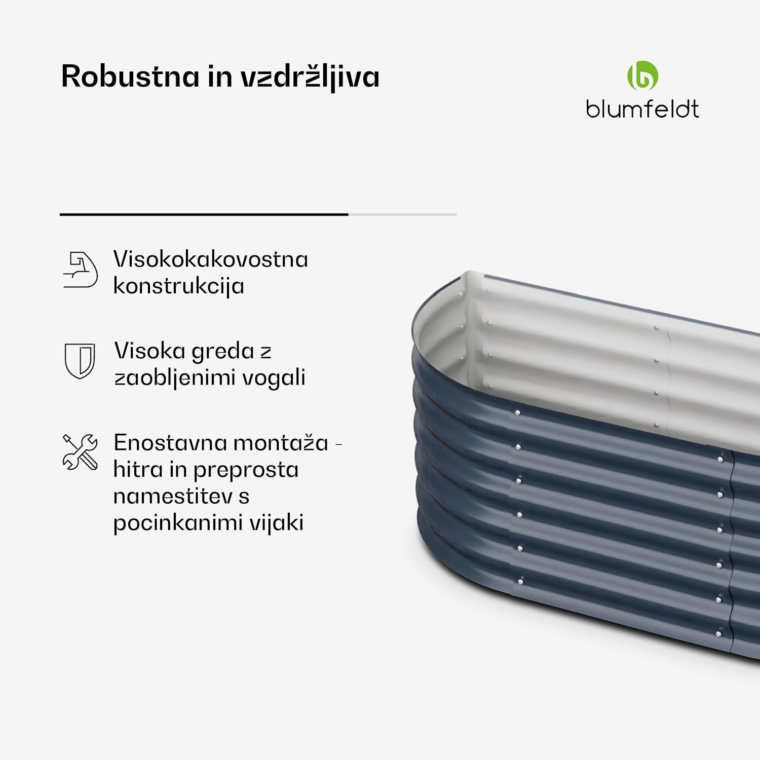 Dvignjena gredica High Grow Extended, 150x43x60 cm, iz valovite jeklene pločevine, enostavna za montažo, odporna proti rji in mrazu Antracit