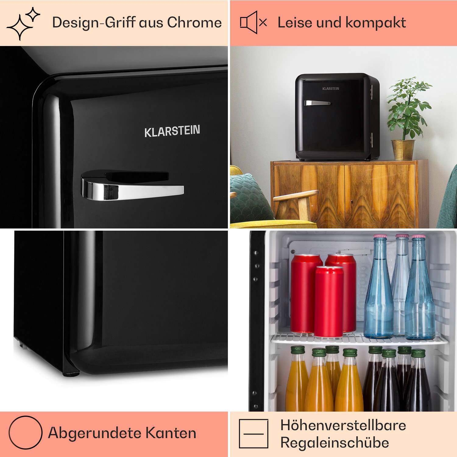 Audrey Mini Retro-Kühlschrank 48l 2 Ebenen 48 Ltr | Schwarz