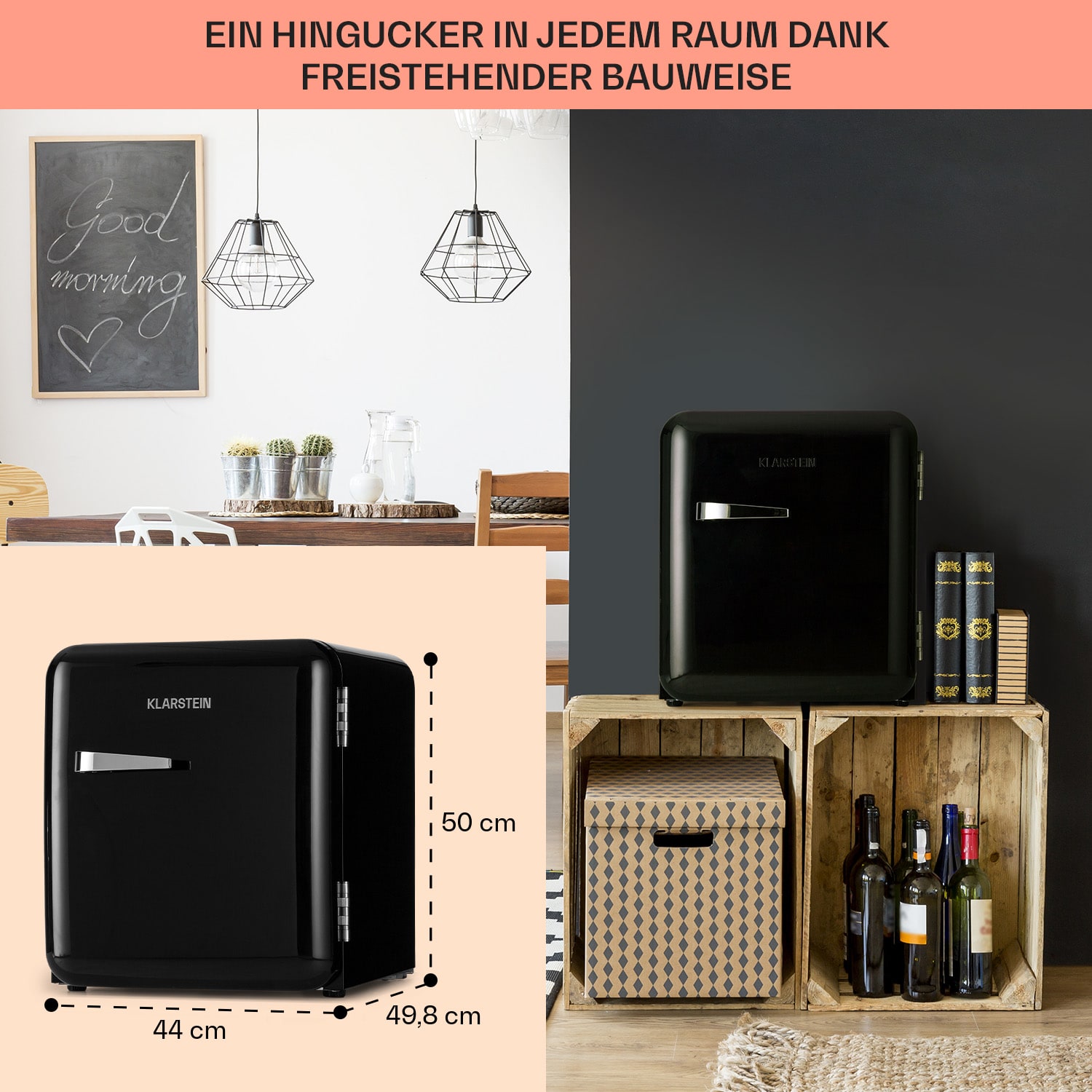 Audrey Mini Retro-Kühlschrank 48l 2 Ebenen 48 Ltr | Schwarz