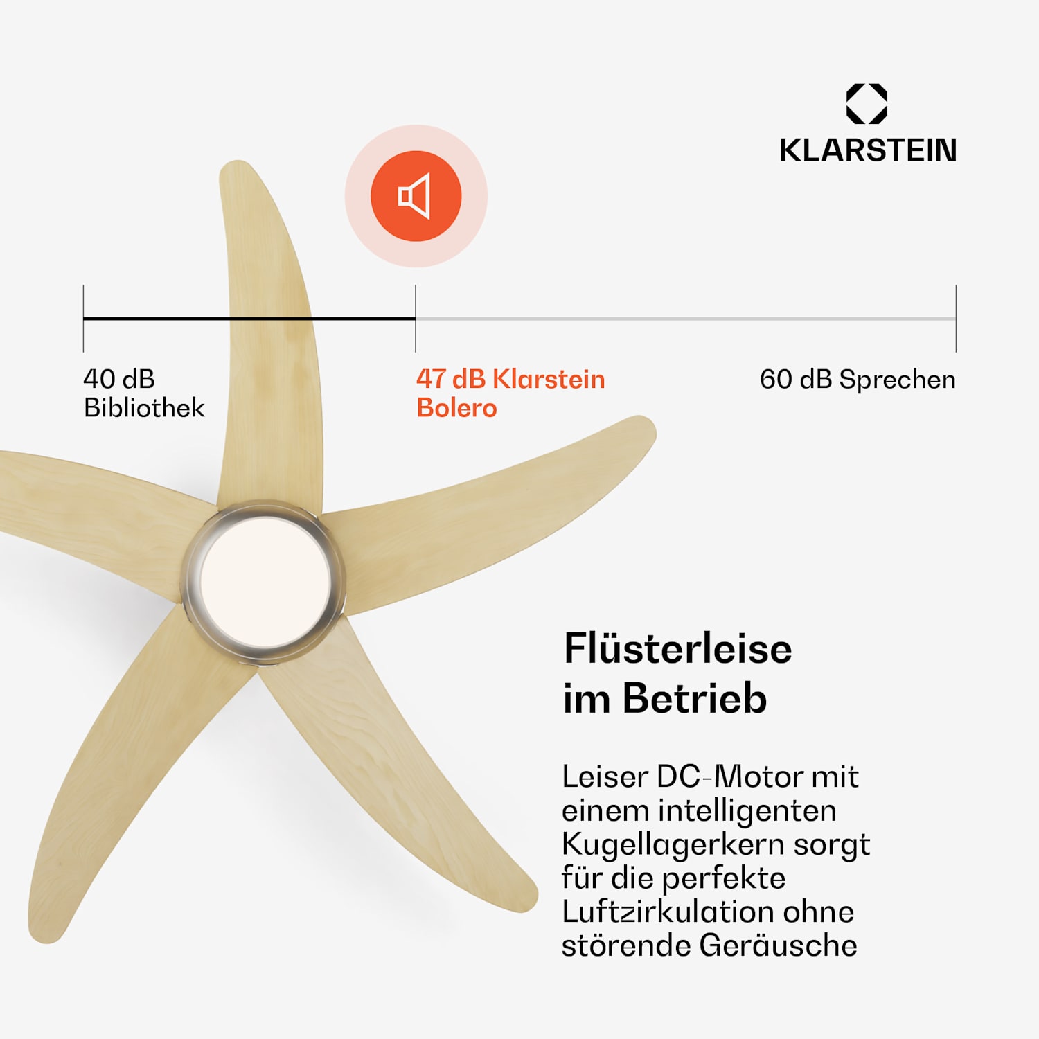 Bolero 2-in-1-Deckenventilator 132 cm Leuchte 55W Fernbedienung App-Steuerung 2 Laufrichtungen Ahorn
