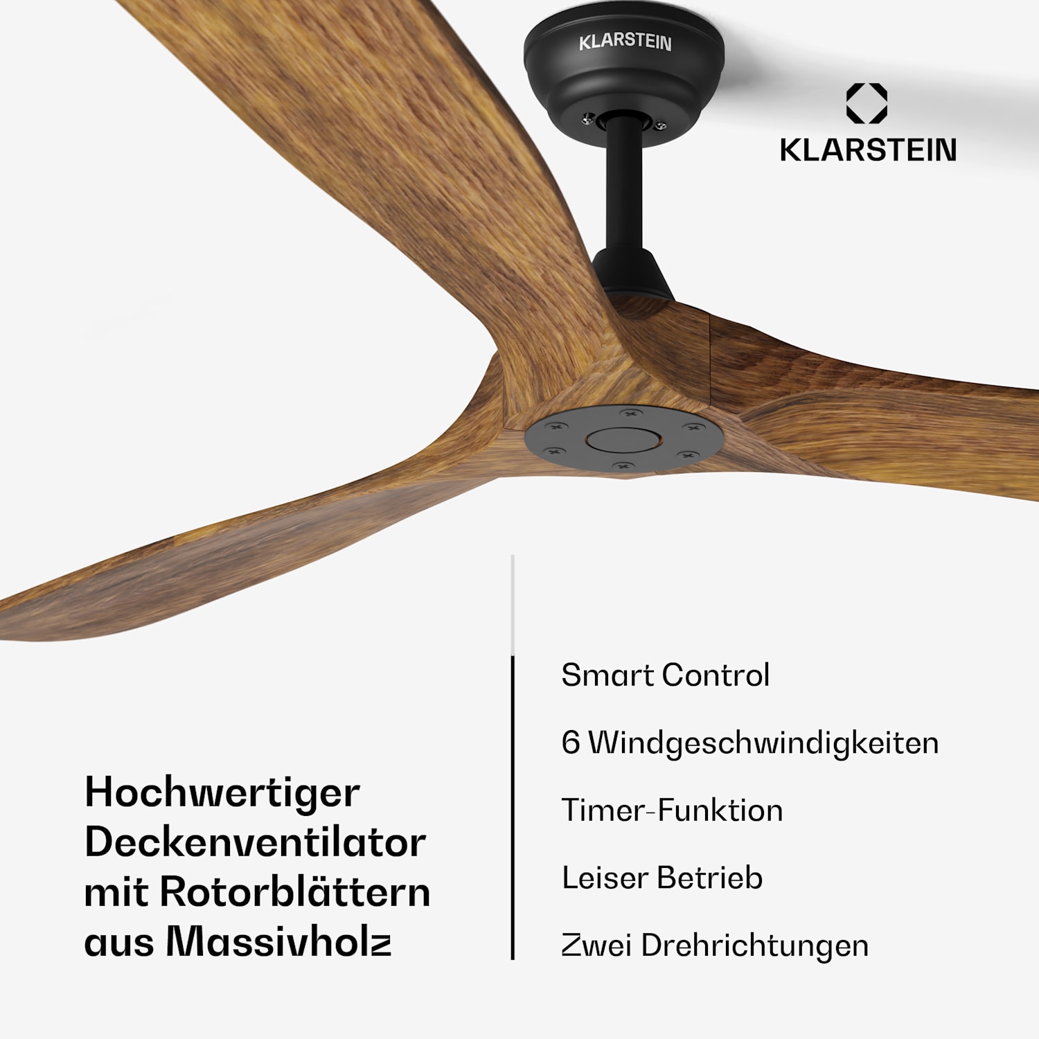 Bahama Breeze Smart Deckenventilator | Massivholz-Rotorblätter | Fernbedienung + App-Steuerung 178 cm | Walnuss