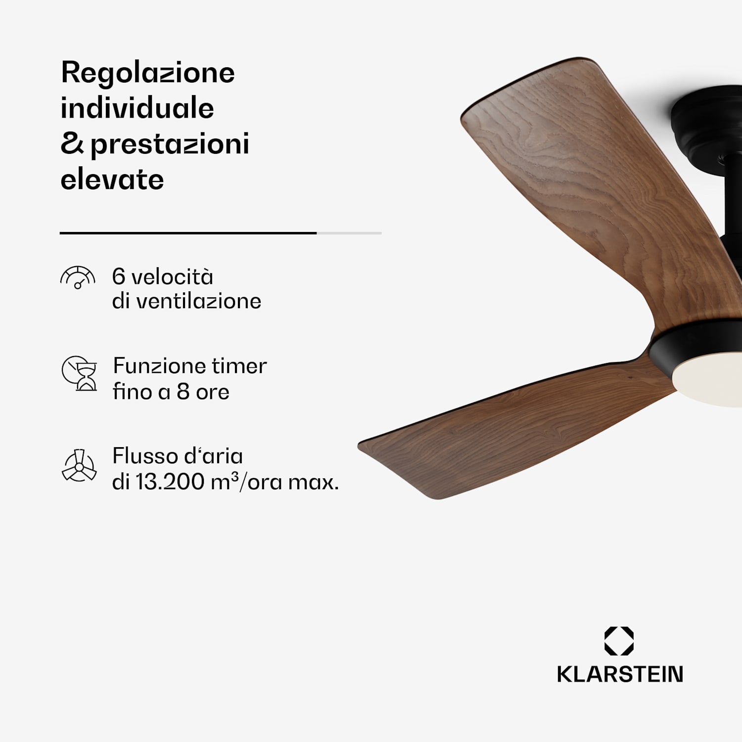 Fiji Flow - Ventilatore a soffitto 2 in 1, 132 cm, LED, telecomando, controllo con app, 2 sensi di rotazione, dimmerabile Noce