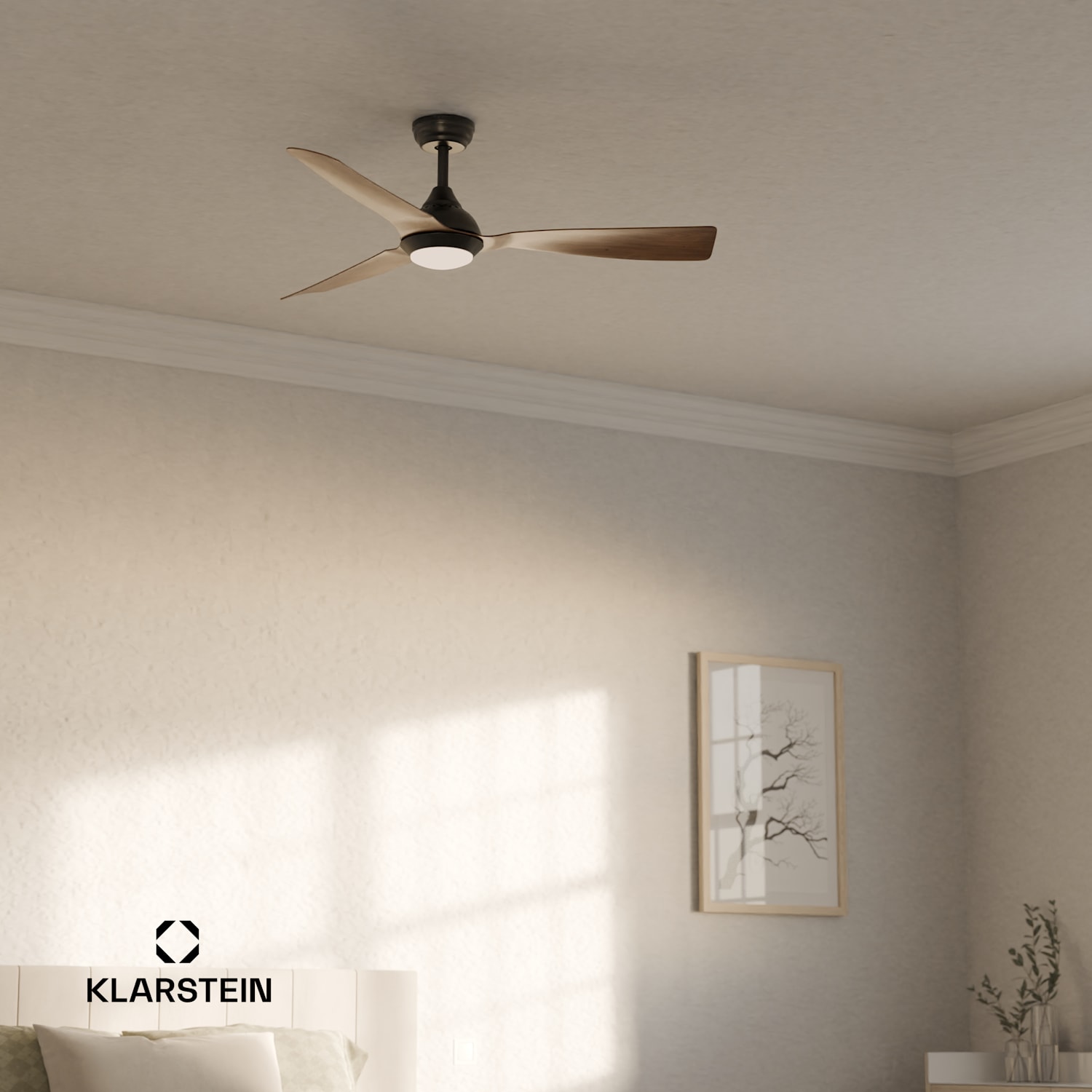 Fiji Flow - Ventilatore a soffitto 2 in 1, 132 cm, LED, telecomando, controllo con app, 2 sensi di rotazione, dimmerabile Noce