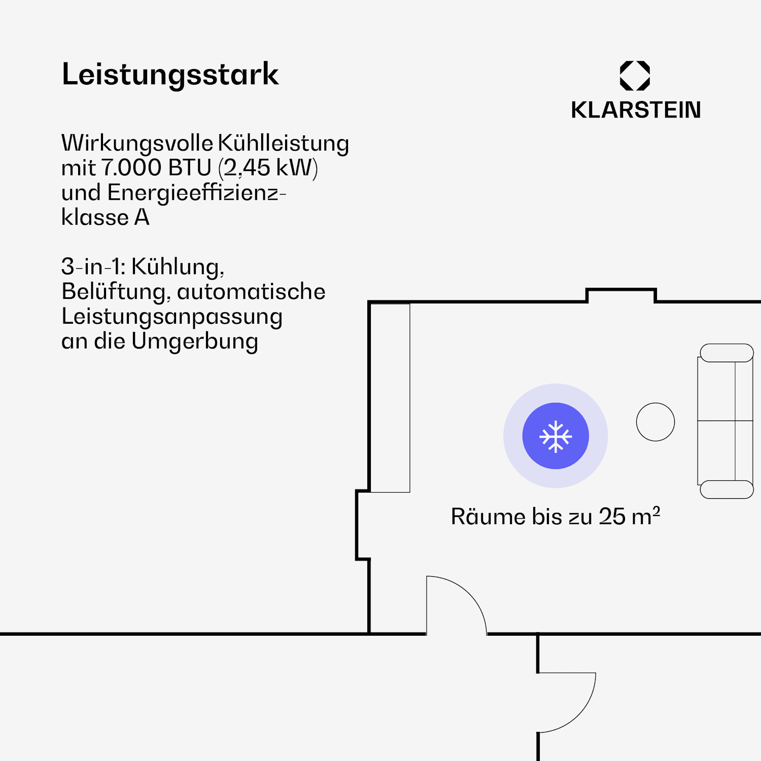 Aero Ring 7K Klimagerät 7.000 BTU mobil und smart für max. 25 m² mit Sprachsteuerung 7.000 BTU | Weiß