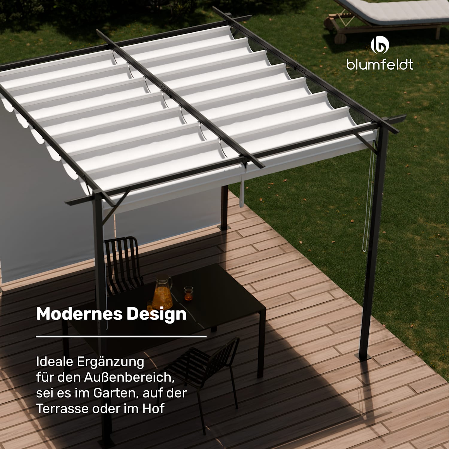 Blumfeldt Pantheon Robust Pergola 3x4m wetterbeständig Stahl pulverbeschichtet seitliche Rollläden 3 x 4 m | mit Seitenwänden | Beige