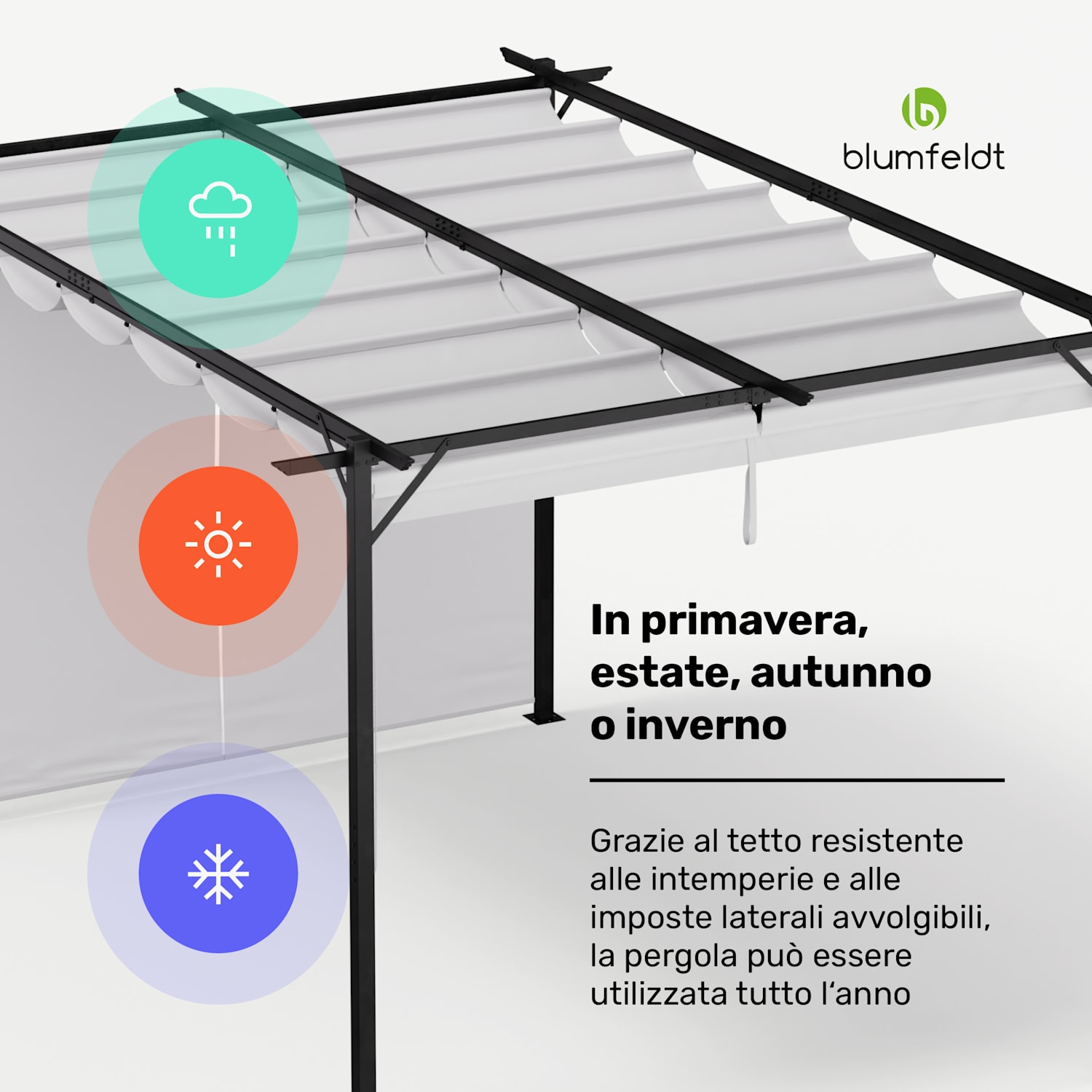 Blumfeldt Pantheon Robust - Pergola, 3x4m, in acciaio verniciato a polvere, resistente agli agenti atmosferici, imposte laterali 3 x 4 m | Con pareti laterali | Beige