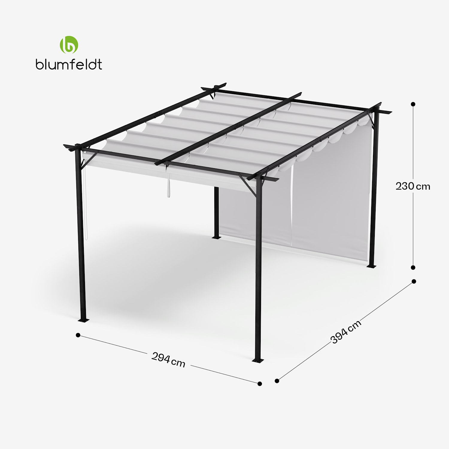 Blumfeldt Pantheon Robust Pergola 3x4m wetterbeständig Stahl pulverbeschichtet seitliche Rollläden 3 x 4 m | mit Seitenwänden | Beige