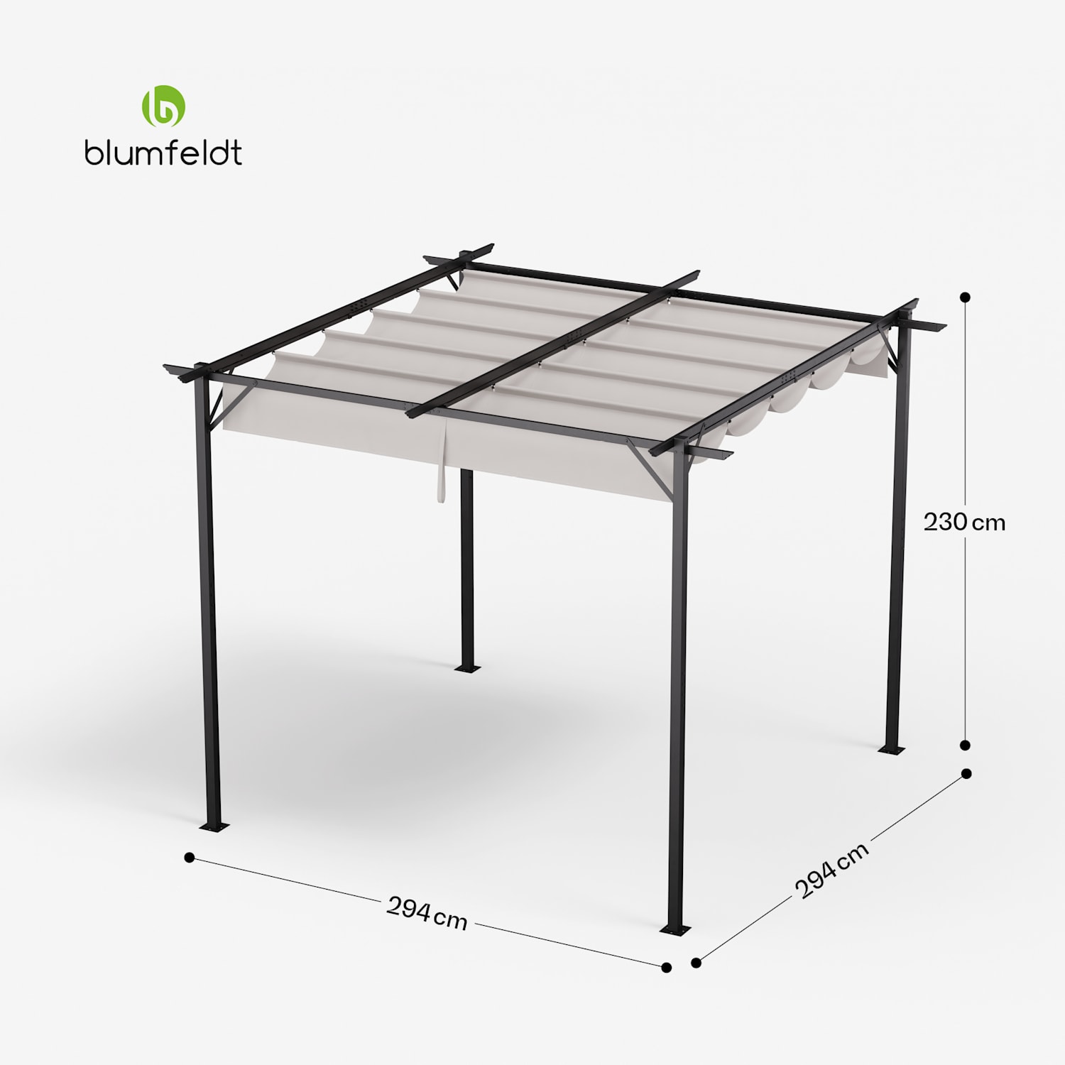 Blumfeldt Pantheon Robust pergola 3x3m weather-resistant powder-coated steel 3 x 3 m | Without side walls | Beige