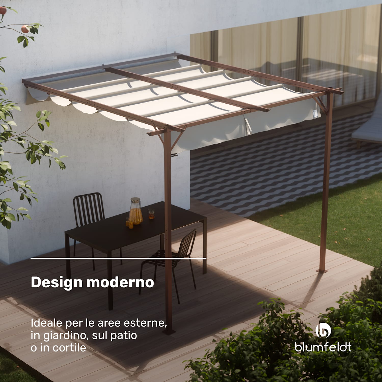 Blumfeldt Pantheon Wall - Pergola, 3x3m, fissaggio alla parete, resistente alle intemperie, acciaio verniciato a polveri 3 x 3 m | Sabbia