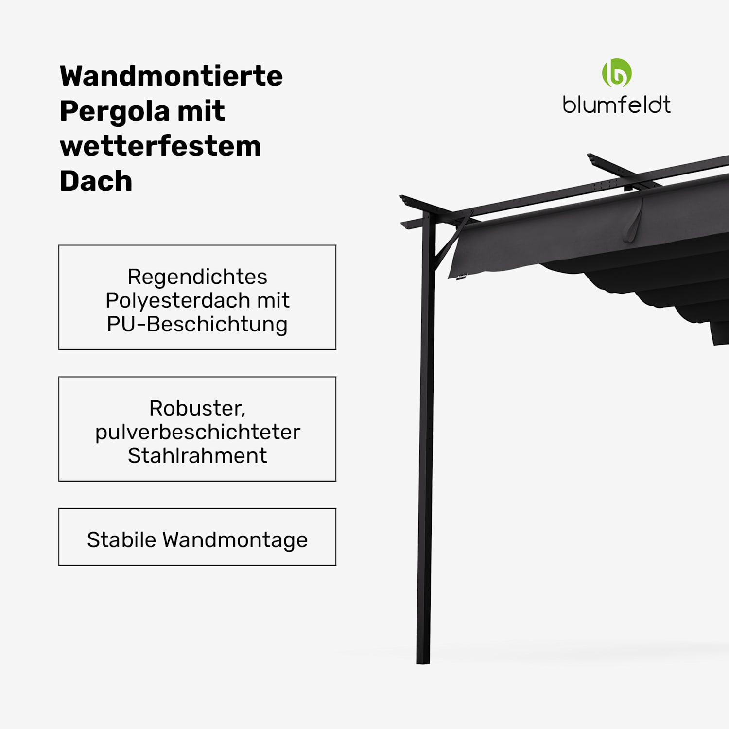 Blumfeldt Pantheon Wall - Pergola, 3x3m, fissaggio alla parete, resistente alle intemperie, acciaio verniciato a polveri 3 x 3 m | Grigio scuro