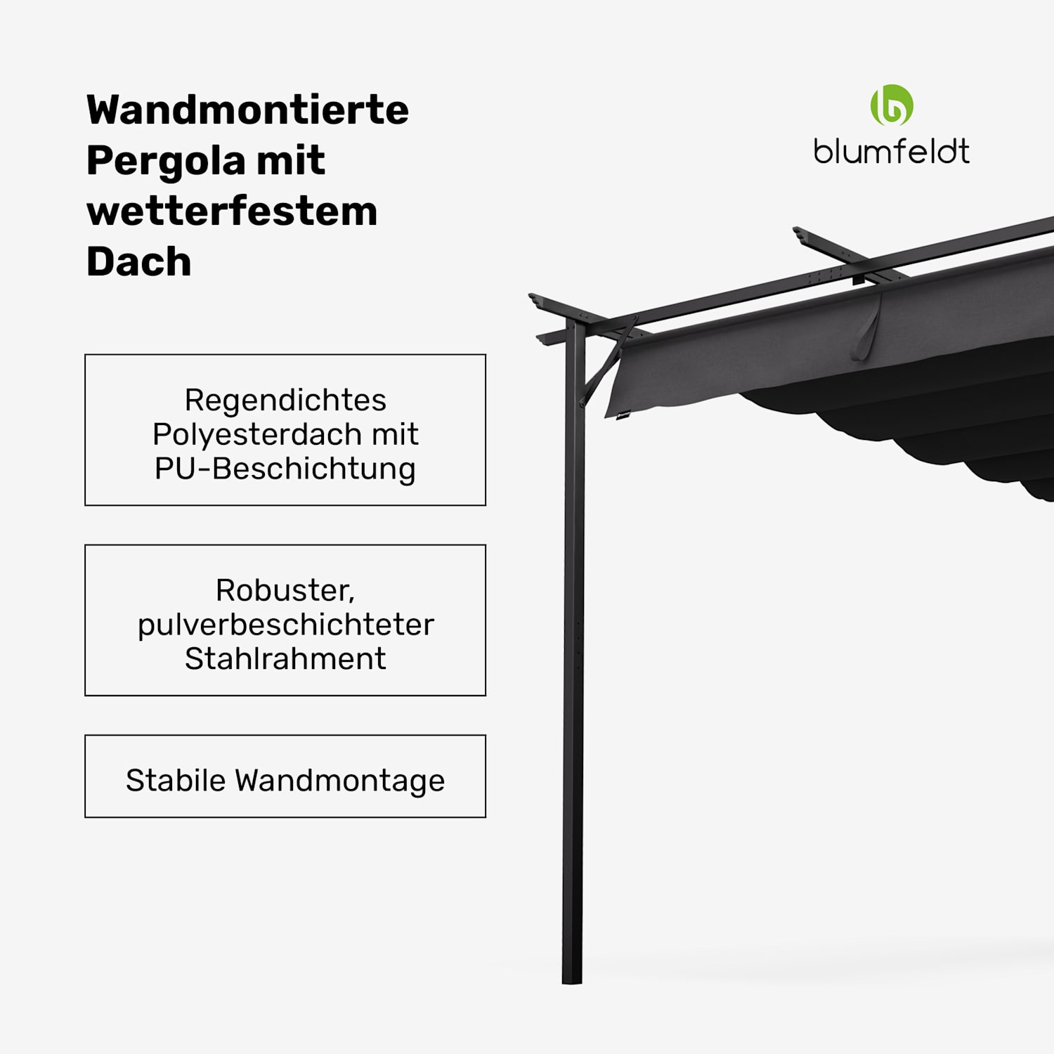 Blumfeldt Pantheon Wall Pergola 3x4m wandmontiert wetterfest Stahl pulverbeschichtet 3 x 4 m | Dunkelgrau