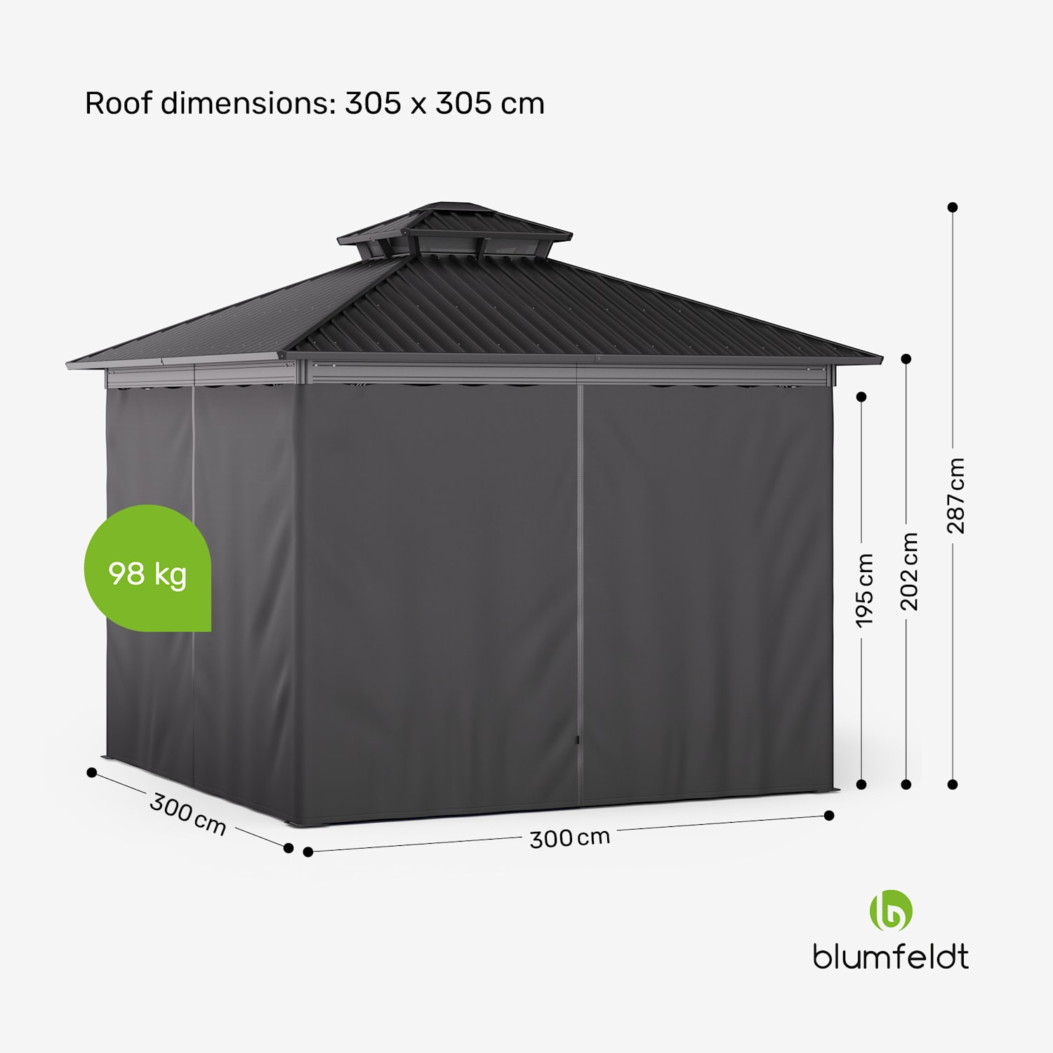 O toldo de aço galvanizado ShadeFortress 3 x 3 m protege contra o sol, a chuva e o vento 3 x 3 m
