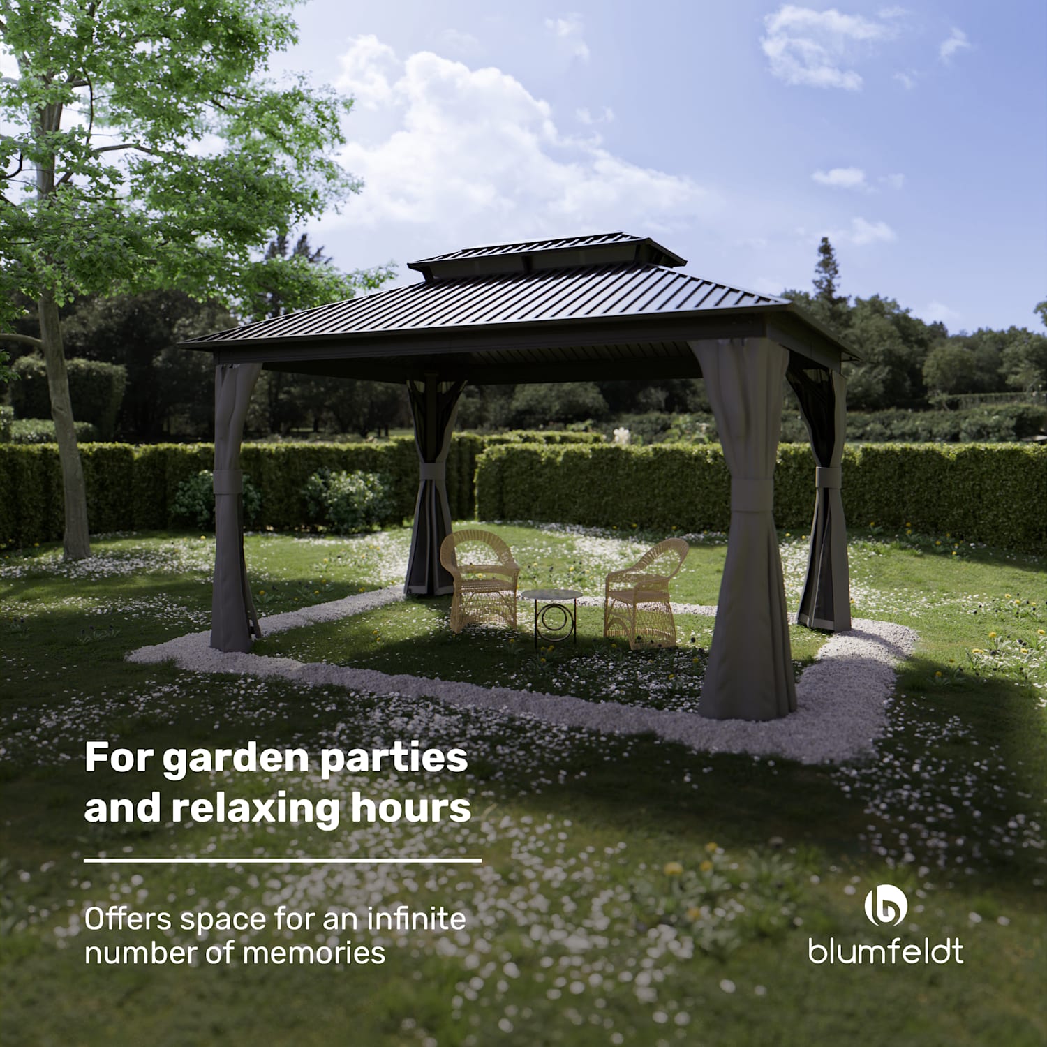 ShadeFortress gazebo 4x3 m galvanised steel roof protects against sun, rain and wind 3 x 4 m