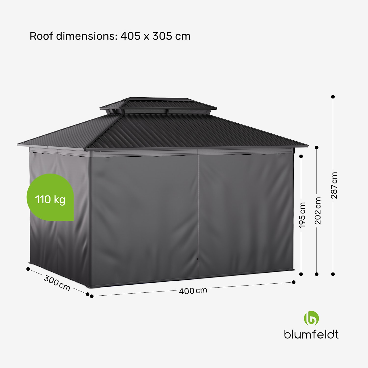 ShadeFortress gazebo 4x3 m galvanised steel roof protects against sun, rain and wind 3 x 4 m