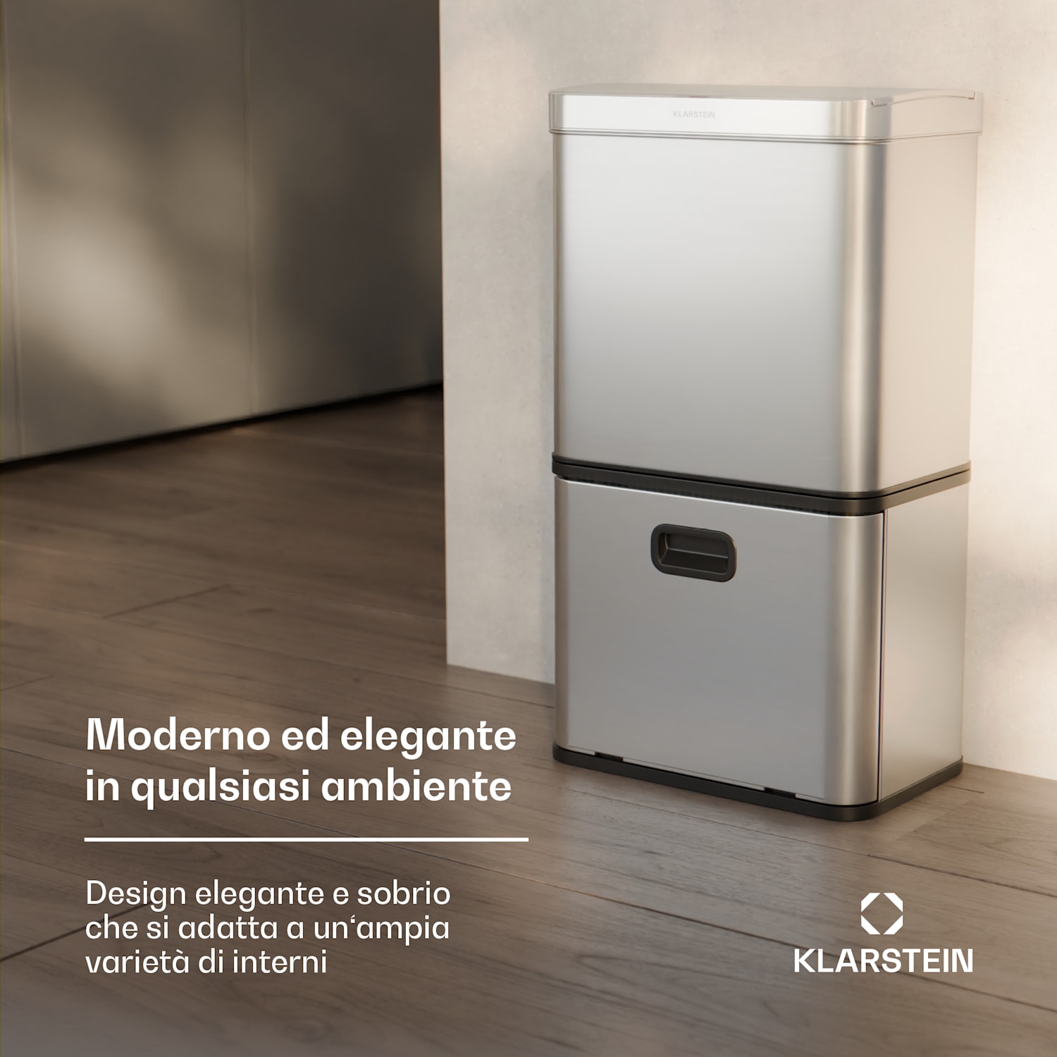 Cestino a sensore touchless, 56L, in acciaio inox, con soft-close, 3 contenitori, timer, con display a LED 