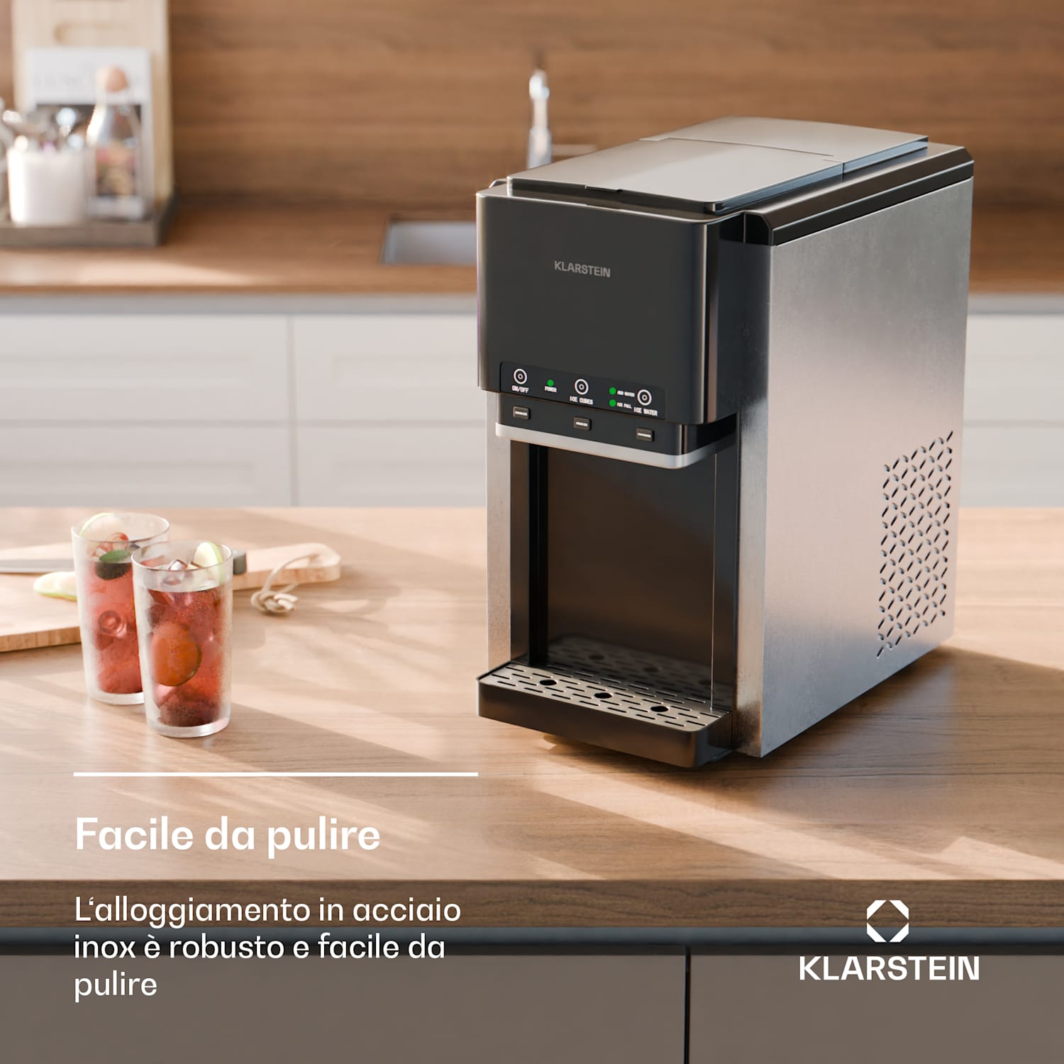 ArcticBlend 3in1 Fabbricatore di ghiaccio | 20 kg/24h | Ghiaccio a forma cilindrica | Ghiaccio tritato | Erogatore d'acqua 
