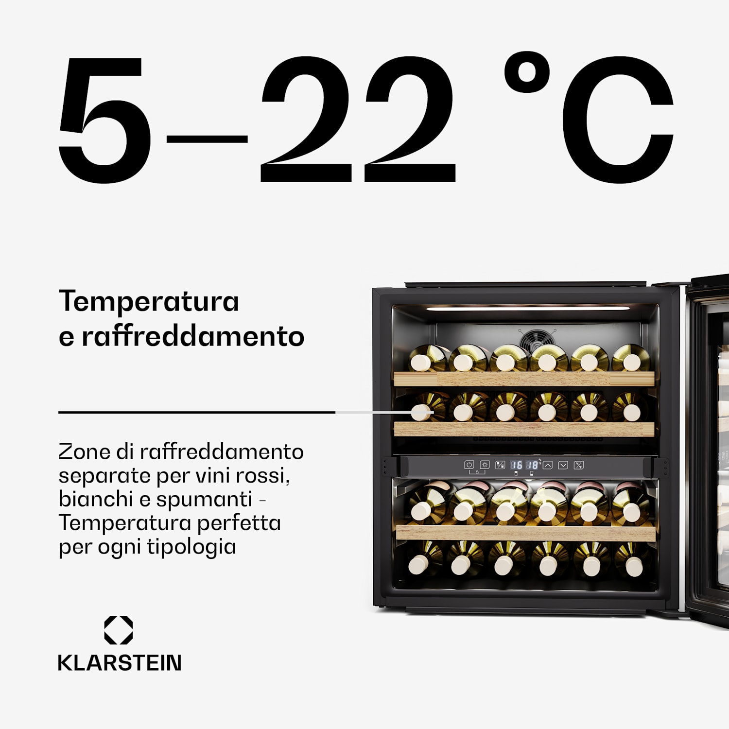 Rhone 36 Duo- Frigorifero per vini | 36 bottiglie | Controllo a LED | Push-to-Open | Silenzioso 36 bottiglie | 2 zone di raffreddamento | Nero