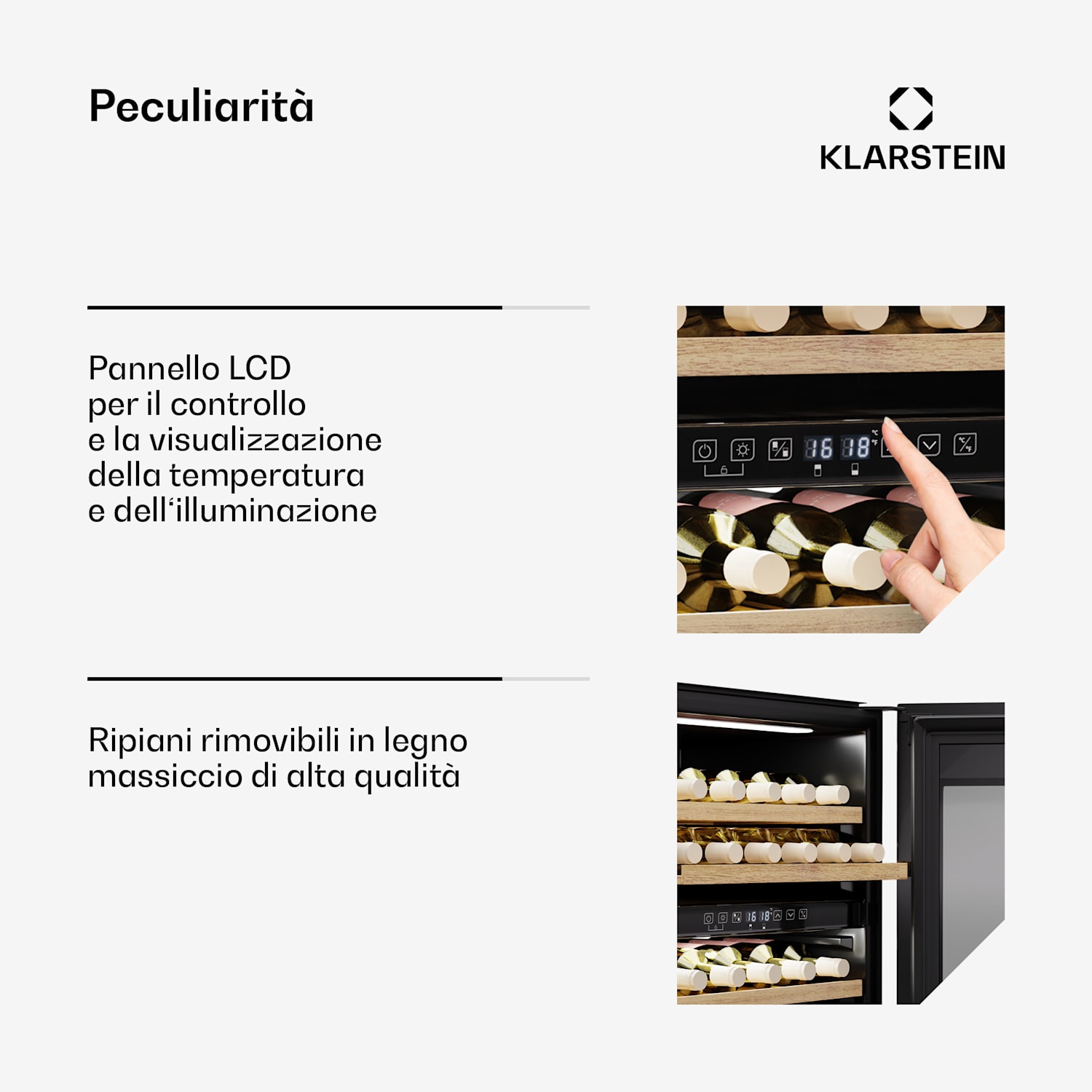 Rhone 36 Duo- Frigorifero per vini | 36 bottiglie | Controllo a LED | Push-to-Open | Silenzioso 36 bottiglie | 2 zone di raffreddamento | Nero