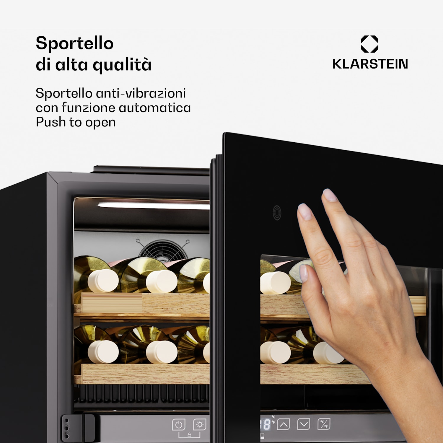 Rhone 36 Duo- Frigorifero per vini | 36 bottiglie | Controllo a LED | Push-to-Open | Silenzioso 36 bottiglie | 2 zone di raffreddamento | Nero