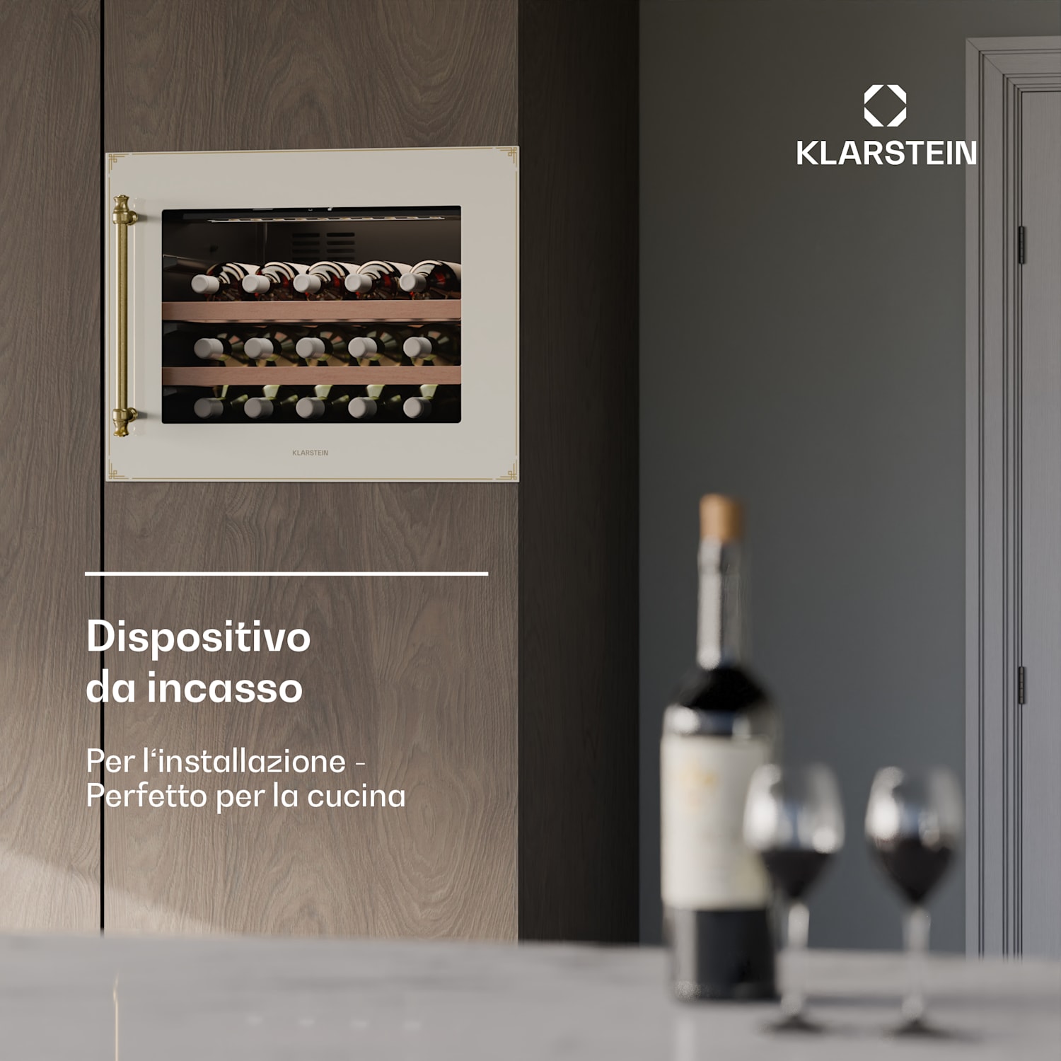 Vinsider Victoria 28 - Frigorifero per vini | 28 bottiglie | Touch | Protezione UV | LED | Silenzioso | 2 ripiani 28 bottiglie  | Crema vintage