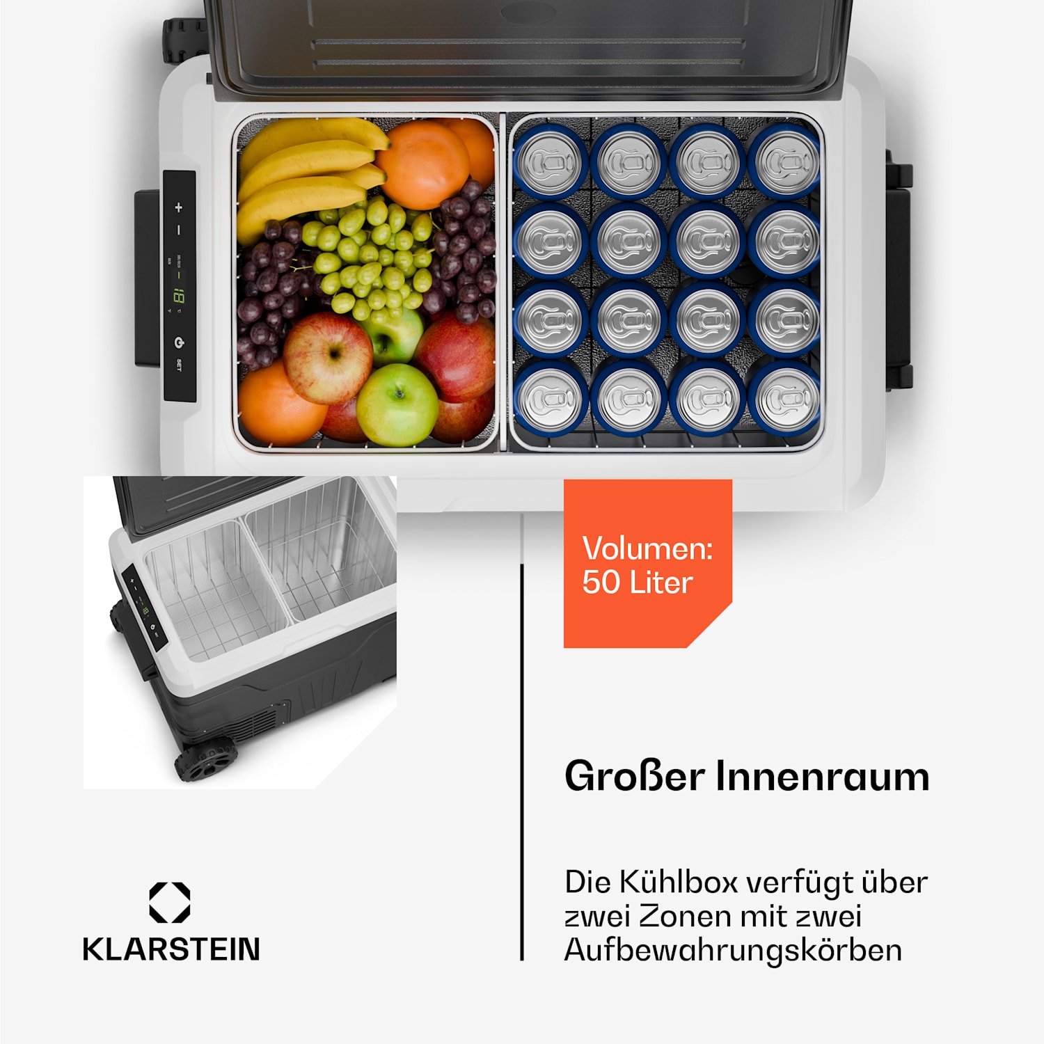 PolarForce 50L Kompressor-Kühlbox | LCD-Panel | Beleuchtung | Off-Road | Batterieschutz | 12V/230V 50 Ltr | Schwarz