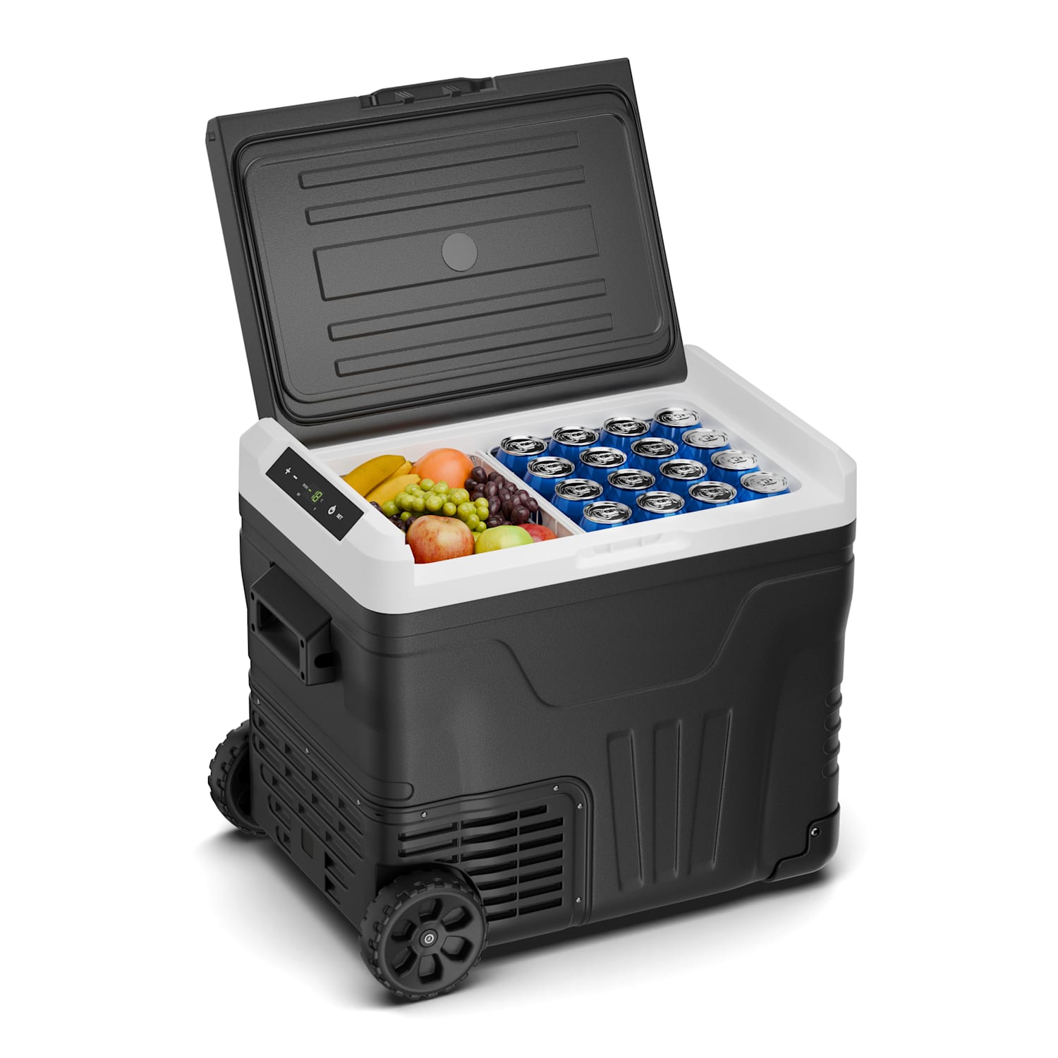 PolarForce 50L Kompressor-Kühlbox | LCD-Panel | Beleuchtung | Off-Road | Batterieschutz | 12V/230V 50 Ltr | Schwarz