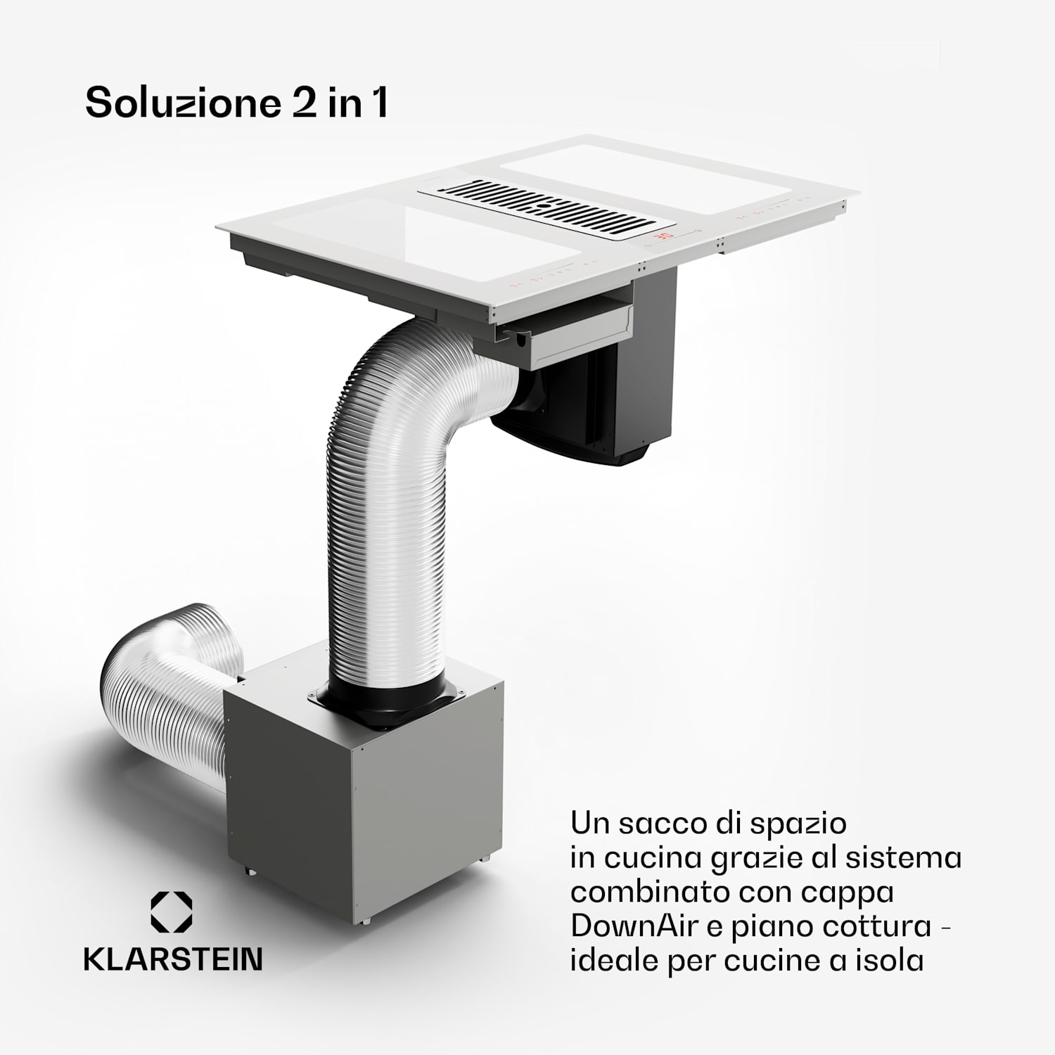 Full House 77 - Impianto Down Air con piano a induzione e cappa aspirante, 477 m³/h, classe energetica A 77 cm | Bianco