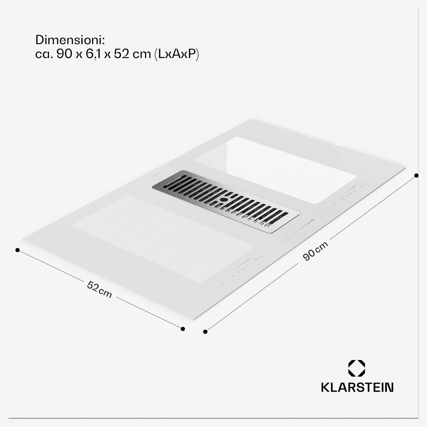 Full House 90 - Impianto Down Air con piano a induzione e cappa aspirante, 477 m³/ora, classe energetica A+ 90 cm | Bianco