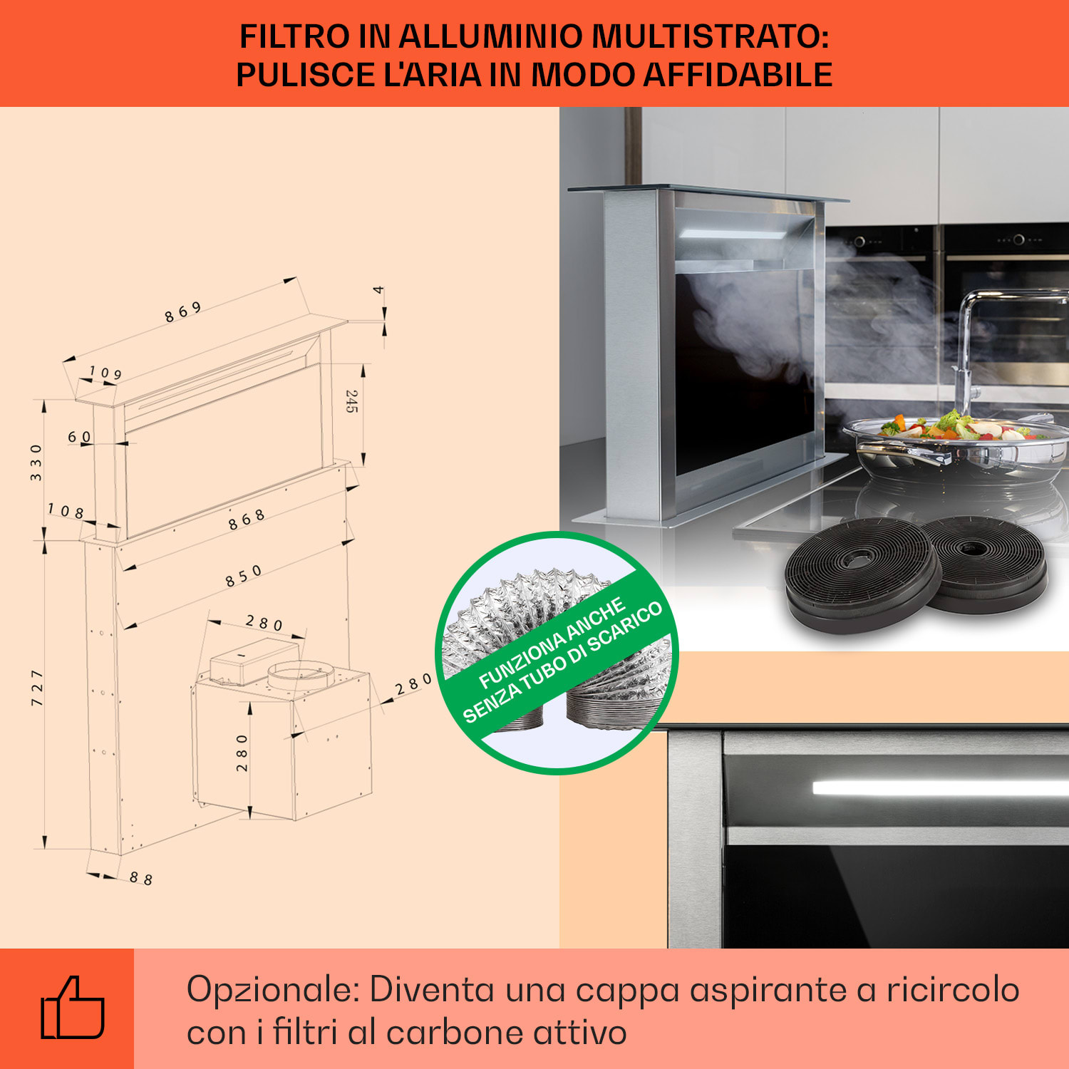 Royal Flush Eco cappa aspirante, 90 cm, 576 m³/h, A+  90 cm | Nero