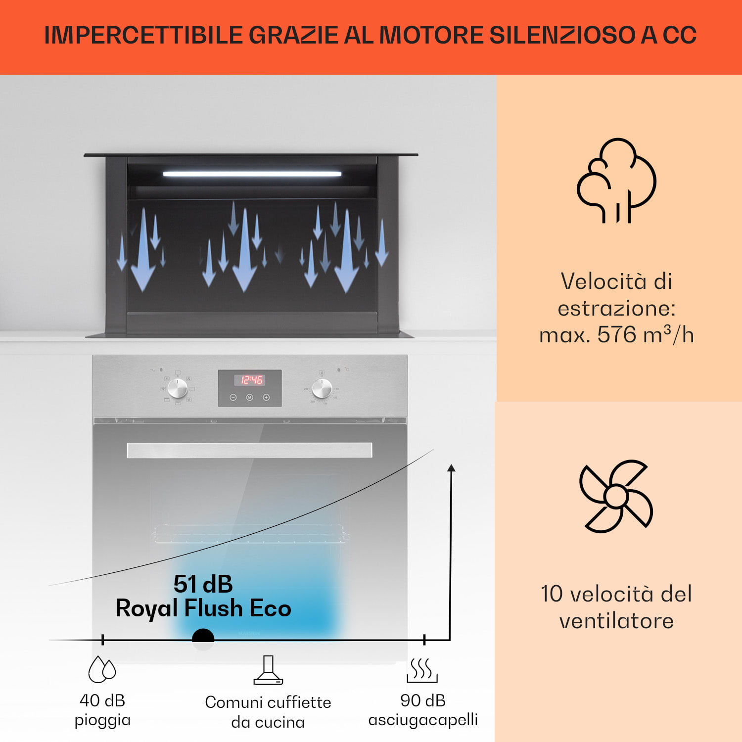Royal Flush Eco cappa aspirante, 60 cm, 714 m³/ora, A+ 60 cm | Nero