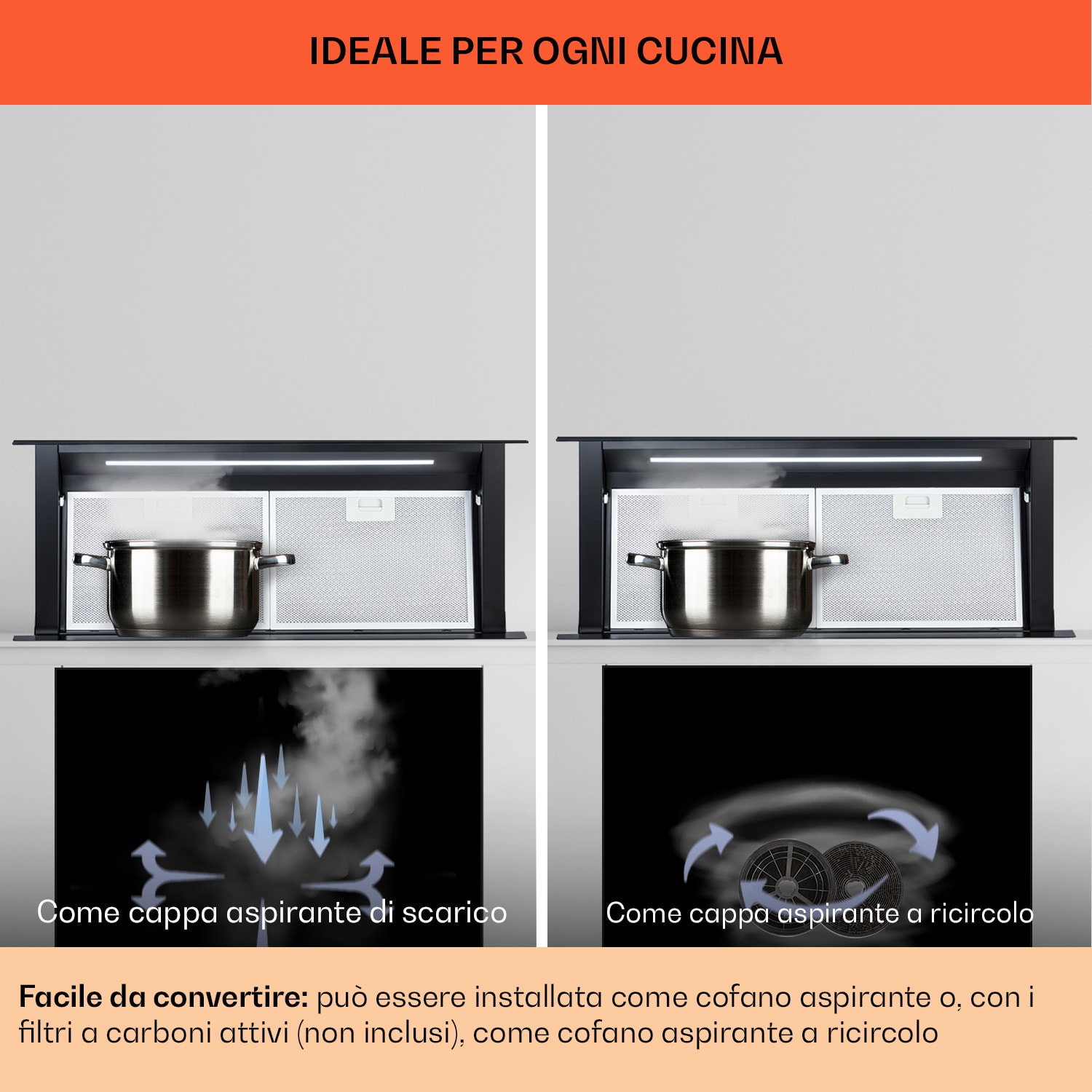 Royal Flush Eco cappa aspirante, 90 cm, 714 m³/ora, A+ 