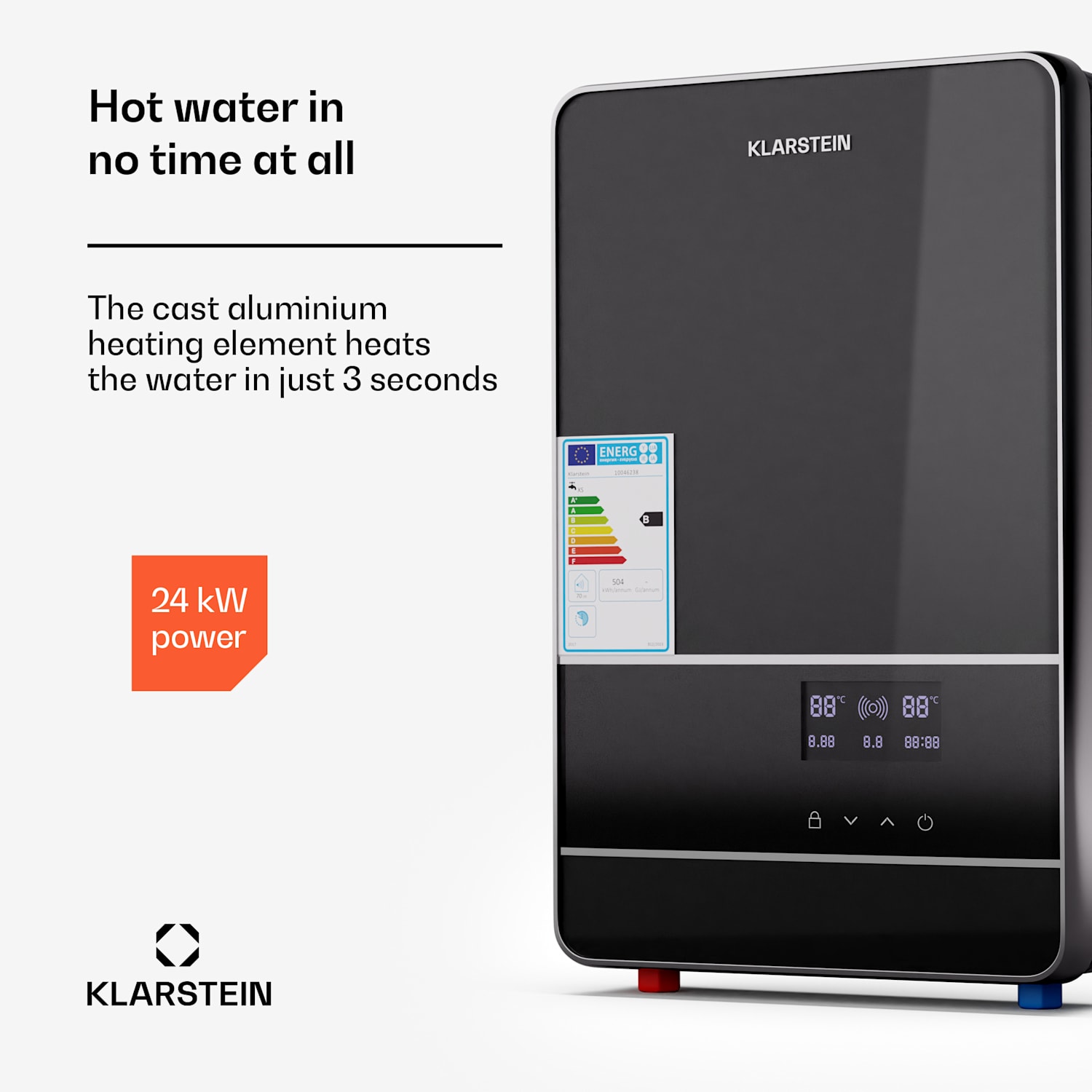 Blaze Flow electric instantaneous water heater | stainless steel heating element | LED display | 24 kW 24 kW | Black