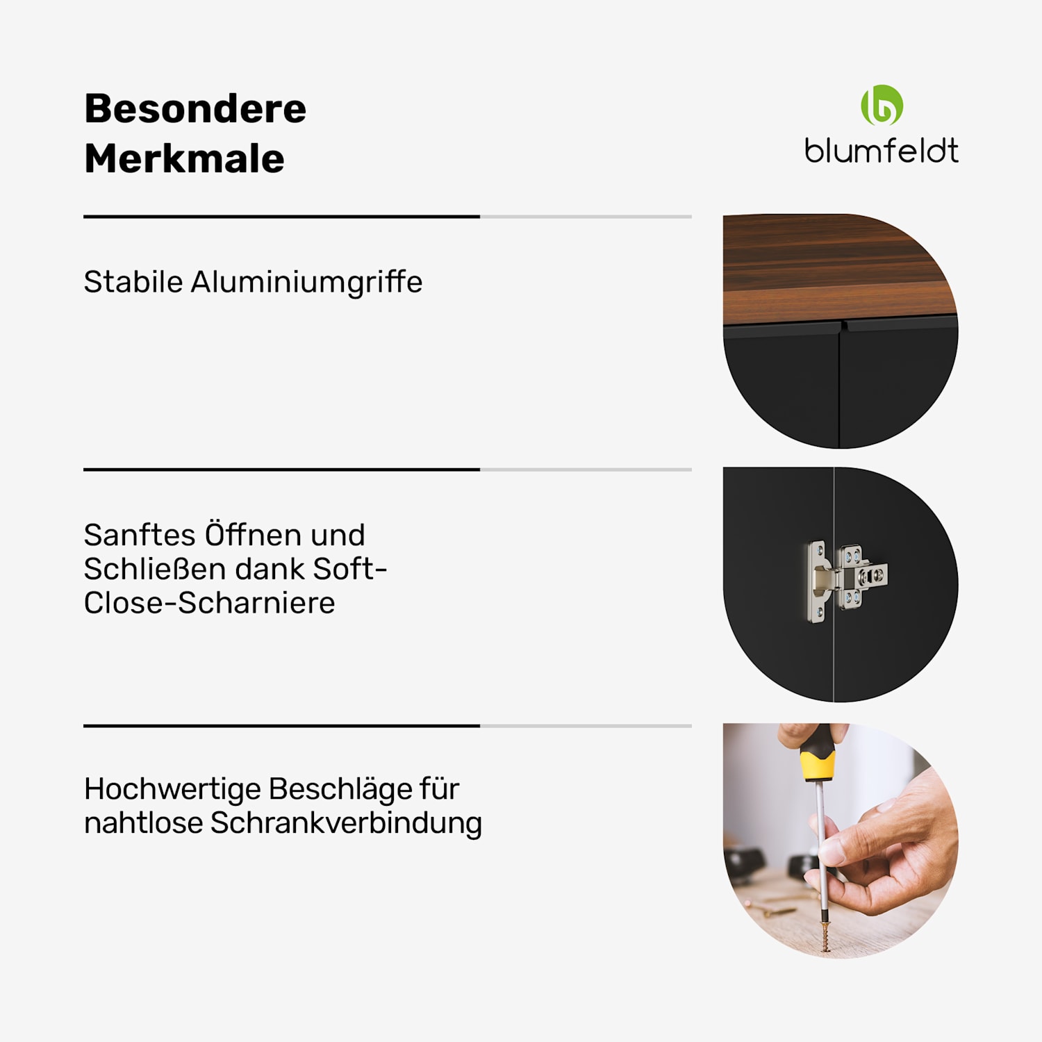 WoodVista Hochschrank | Soft-close | Aluminiumgriffe | nachhaltige Materialien Hängeschrank 80 cm | Walnuss / Schwarz