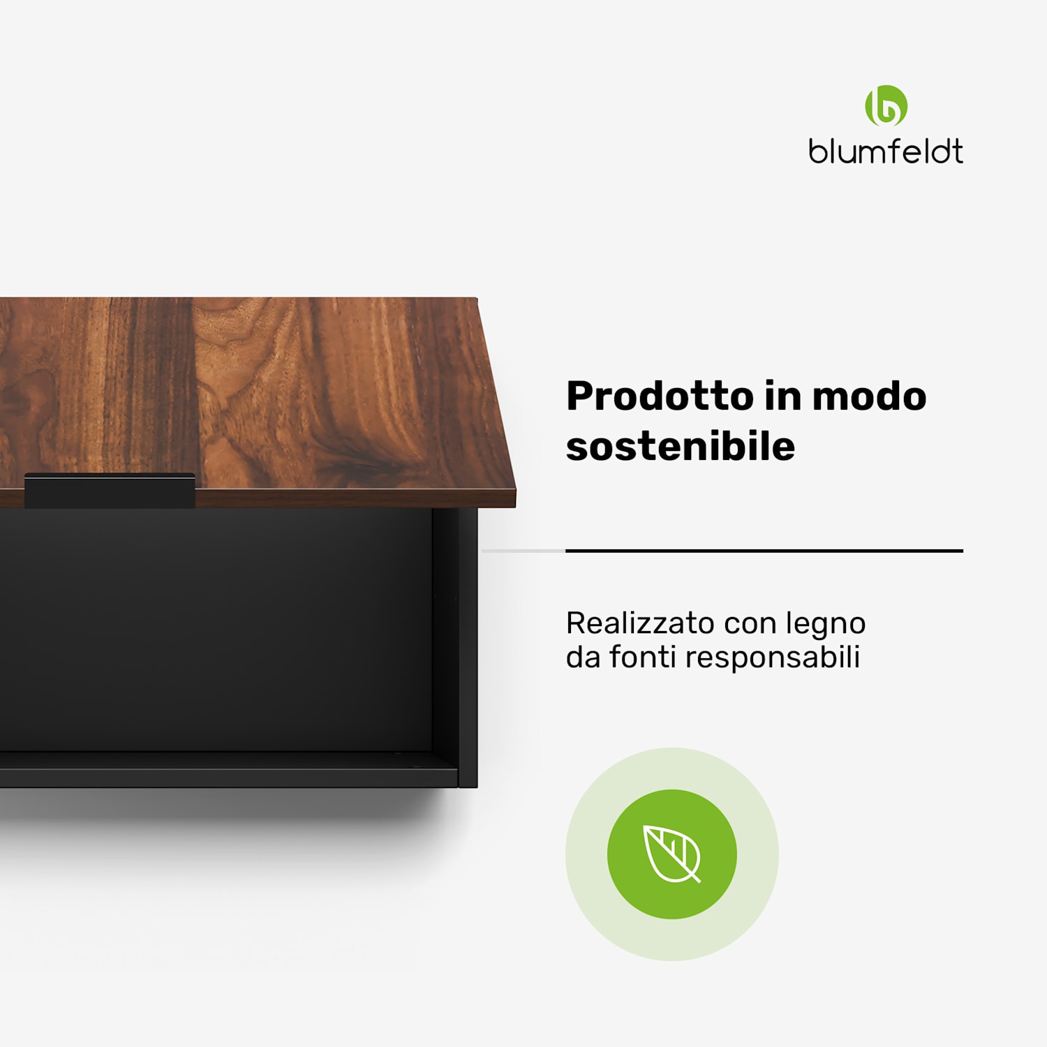 WoodVista - Mobiletto per cappa aspirante | Robusto | Montanti a gas | Facile da pulire Pensile per cappa aspirante | Noce/Nero