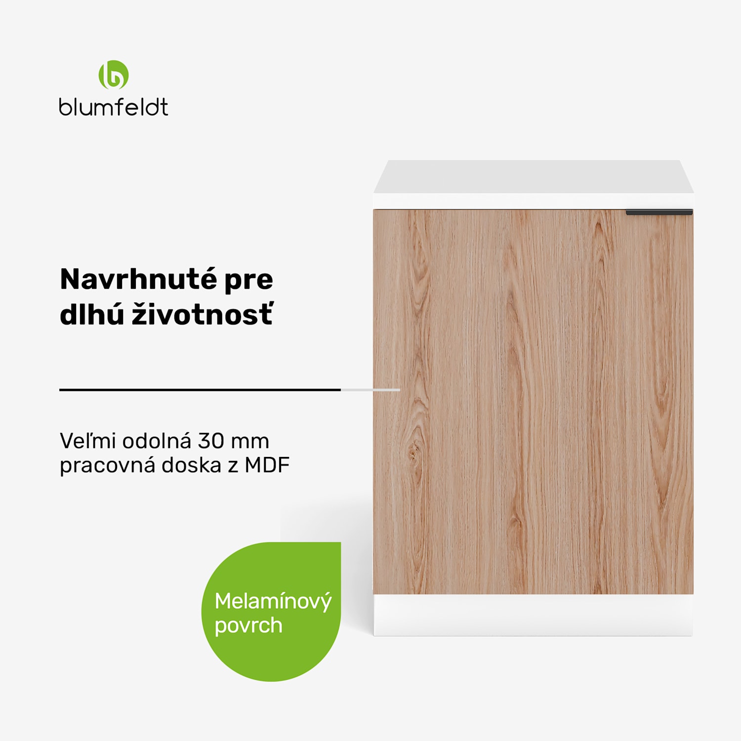 WoodVista spodná skrinka drezu, Robustná, Soft-Close závesy, Hliníkové rukoväte Základňa drezu 60 cm | Biela / Dub