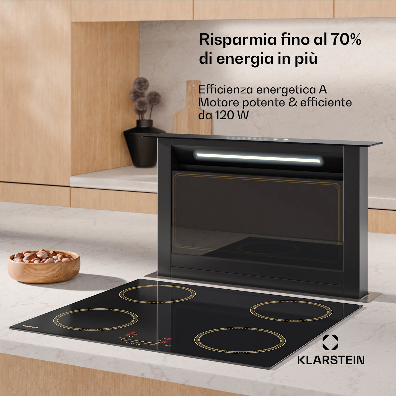 Victoria Downdraft - Cappa aspirante | 60 cm | A | 8 livelli + boost | Fino a 713,8 m³/ora | 120 W 60 cm | Nero