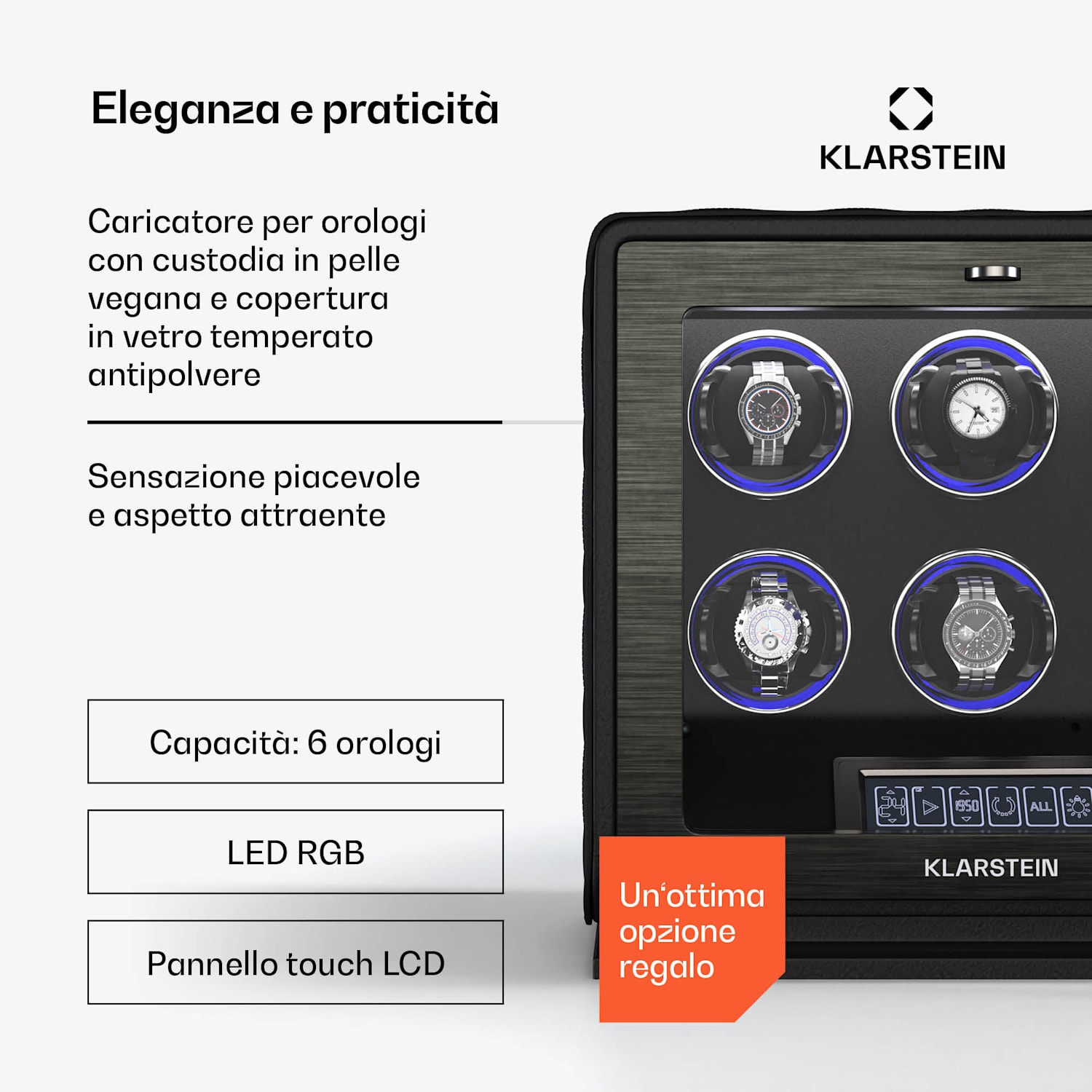 LuminousTime - Caricatore di orologi | 6 orologi | Numerose impostazioni | LED | 10 dB 6 orologi | Nero