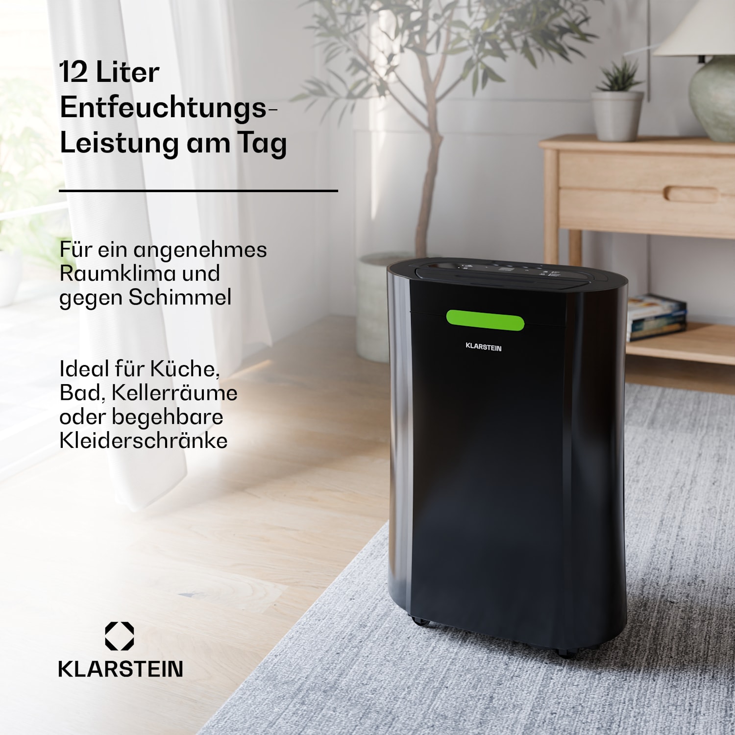 AeroDry Smart 12L Luftentfeuchter | 12L/Tag | 18 m² | Feuchtigkeitssensor | App-Steuerung | 135 m³/h 