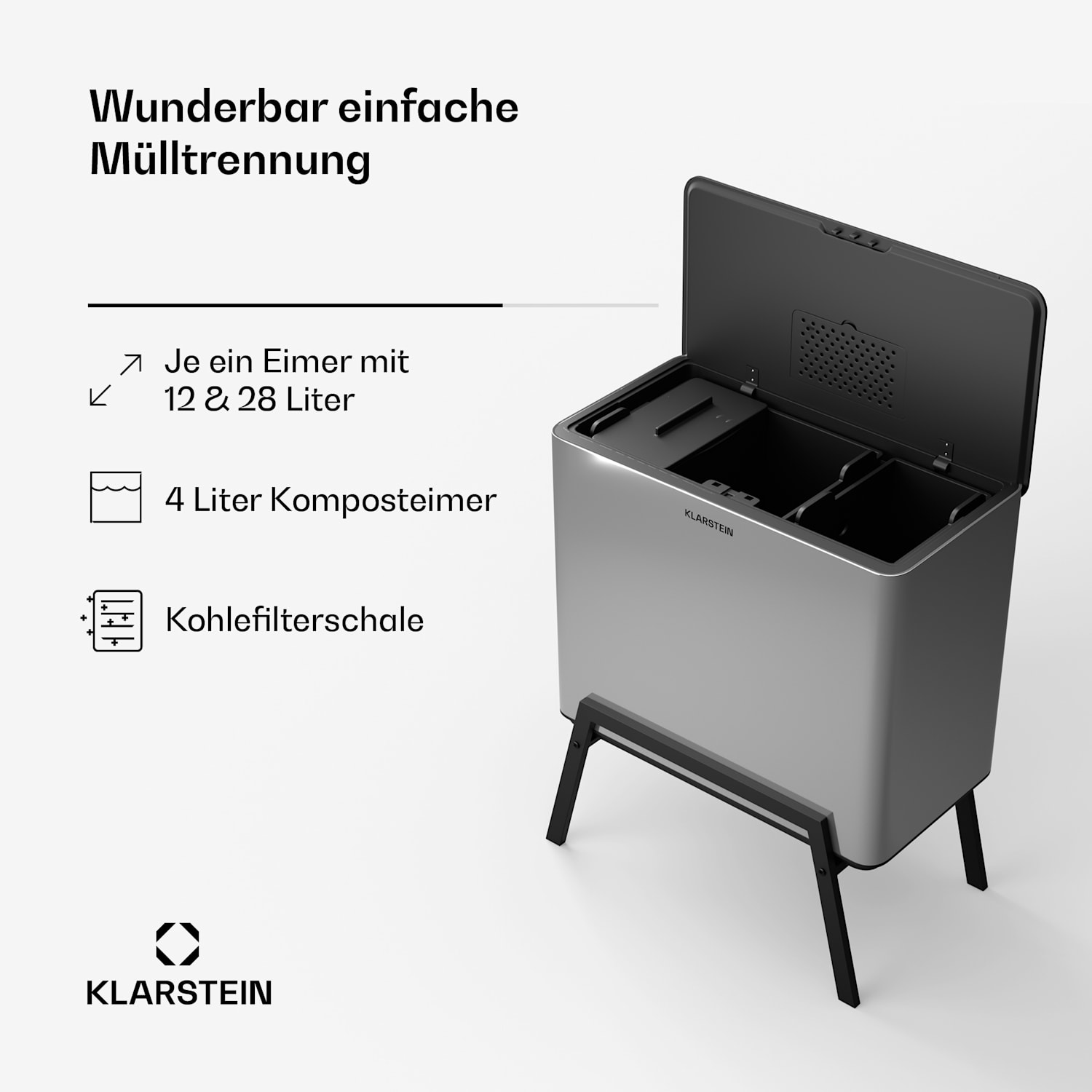 Yuma Mülleimer 40 L inkl. Komposteimer mit Standbeinen Geruchsfilter 