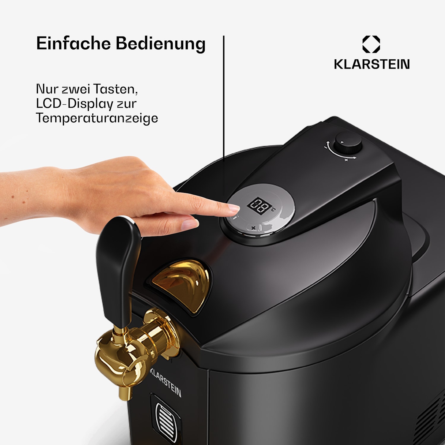 Beerkules Bierzapfanlage | für 5L-Fässer | Kühlkompressor | LED-Display | 6 Temperaturstufen Schwarz / Antik-Gold-Metallic