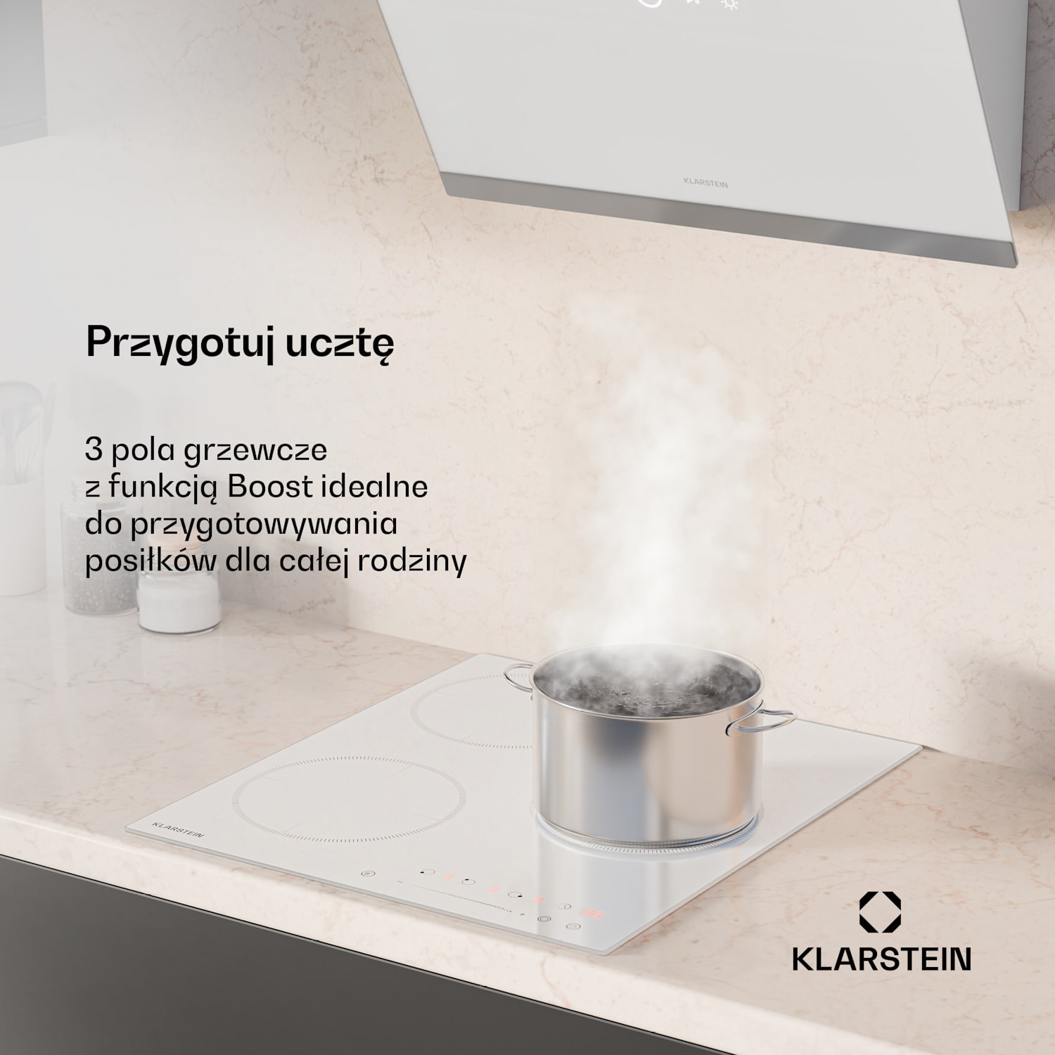 Delicatessa płyta indukcyjna, 45 cm, 6600 W, 3 pola grzewcze, suwak, Boost Victoria | 45 cm | Biały