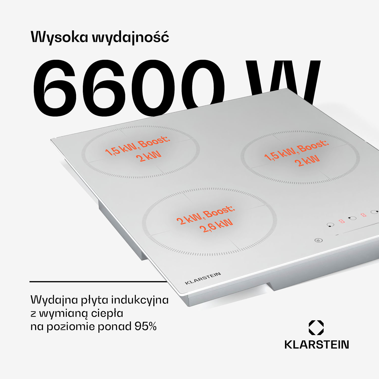 Delicatessa płyta indukcyjna, 45 cm, 6600 W, 3 pola grzewcze, suwak, Boost Victoria | 45 cm | Biały