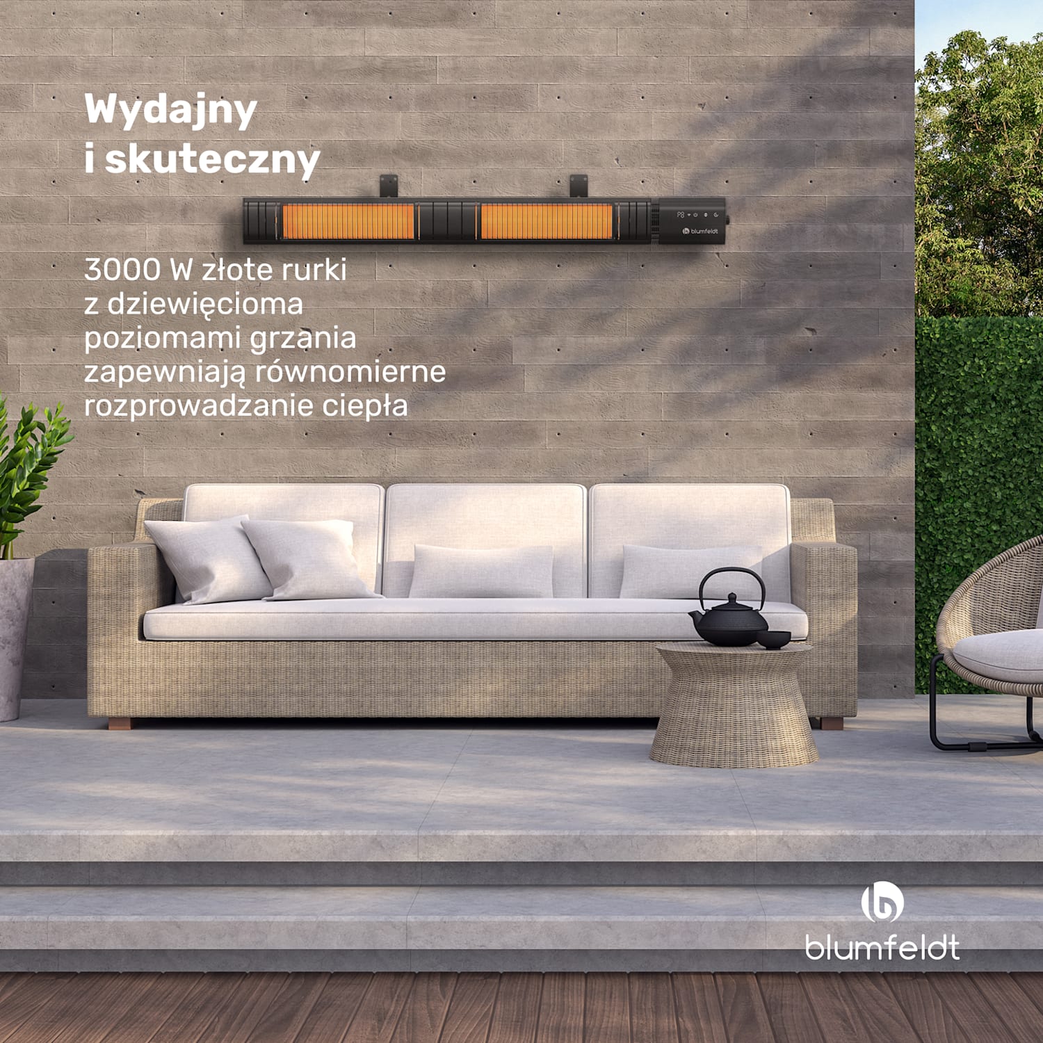 Gold Bar Slim 3000 W promiennik podczerwieni, 9 stopni, funkcja Wi-Fi, sterowanie dotykowe, pilot, IP 65 3000 W | Czarny
