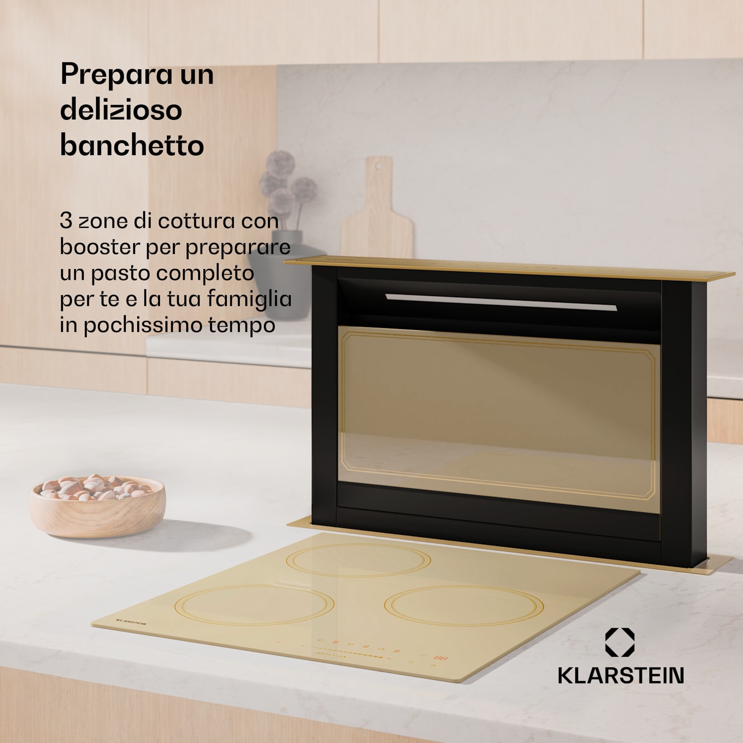 Victoria - Piano cottura a induzione | 45 cm | 6.600 W | 3 zone di cottura | Slider-Control | Boost 45 cm | Crema
