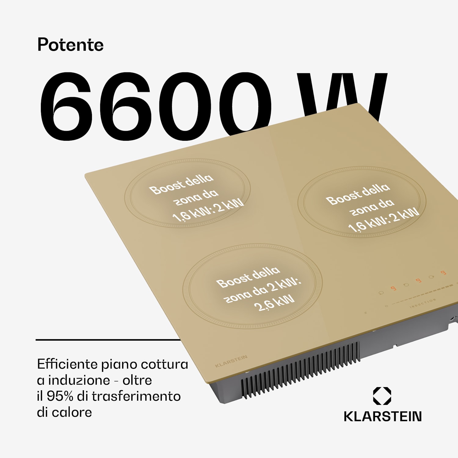 Victoria - Piano cottura a induzione | 45 cm | 6.600 W | 3 zone di cottura | Slider-Control | Boost 45 cm | Crema