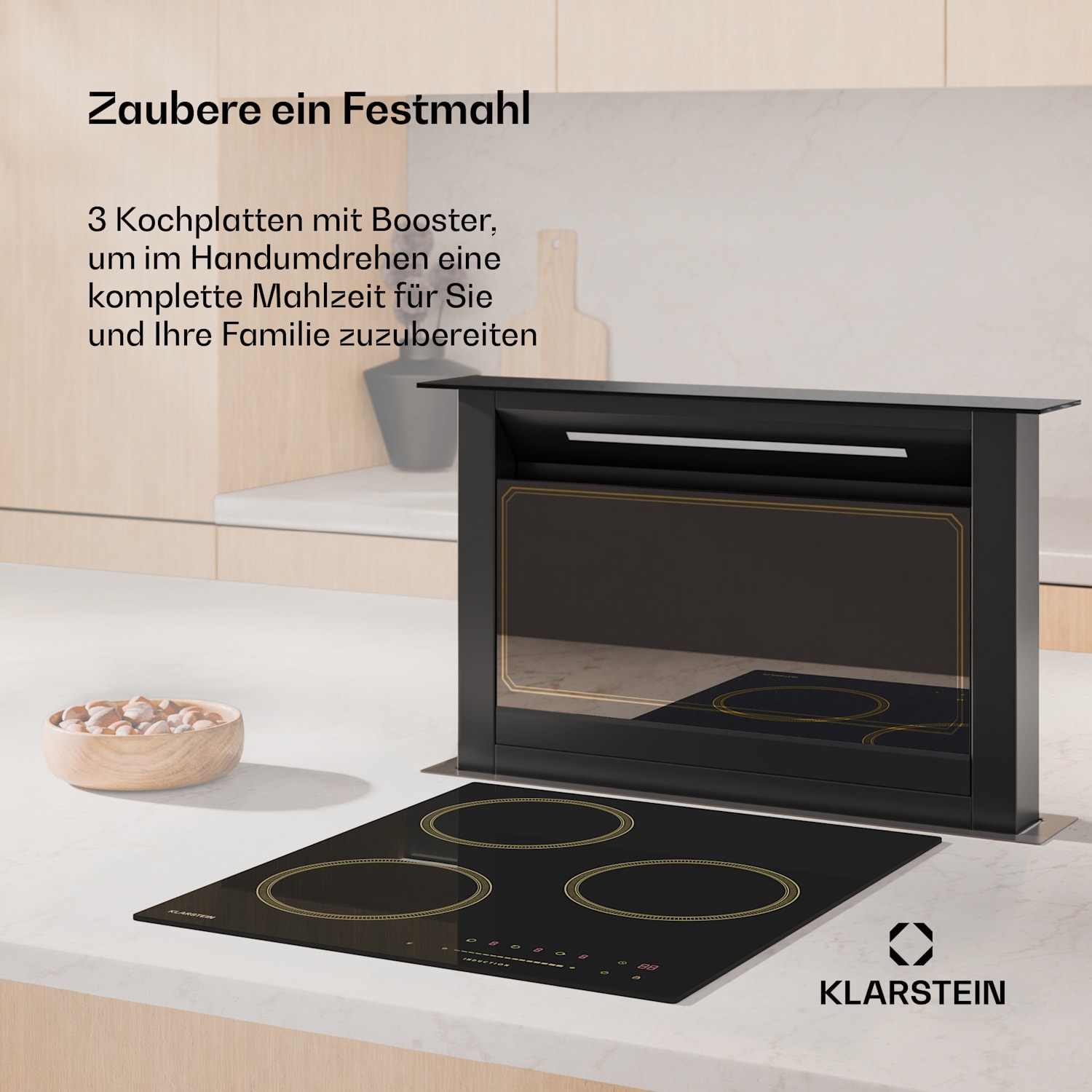 Victoria Induktionskochfeld | 45 cm | 6.600 W | 3 Kochfelder | Slider-Control | Boost 45 cm | Schwarz