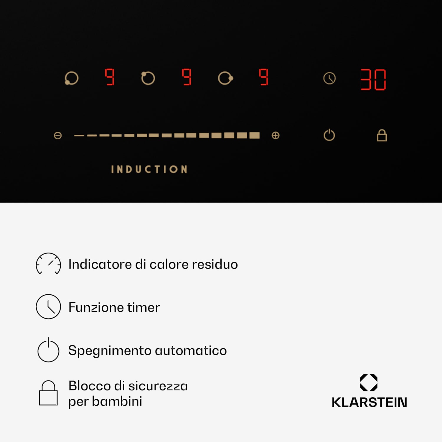 Victoria - Piano cottura a induzione | 45 cm | 6.600 W | 3 zone di cottura | Slider-Control | Boost 45 cm | Nero